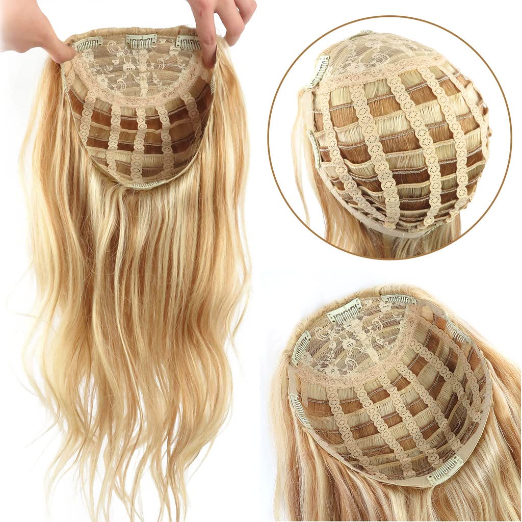 RemeeHi Thick Long 3/4 Machine Weft Cap Half Wig Body Wave Clips in 100% Brazilian Remy Human Hair Remy Half Wig For Women 16 Inch-160g #60 Lightest blonde