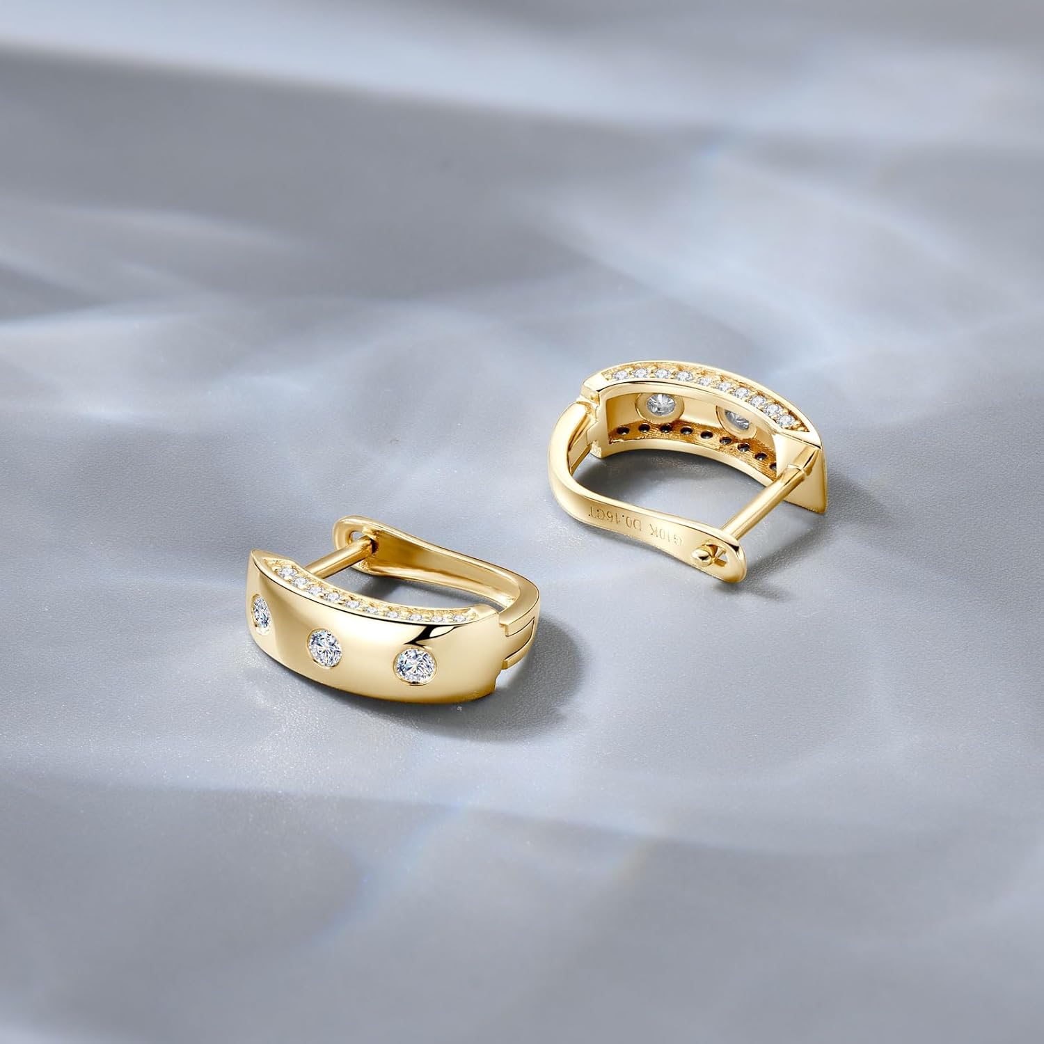 10K Solid Gold Moissanite Huggie Earrings, 0.7ct-1.2ct Brilliant Round Cut Imitation Diamond Hoop Earrings 10K Yellow Gold Huggie Earring for Women Men, Hoops Engagement Wedding Jewelry Gifts - Image 6