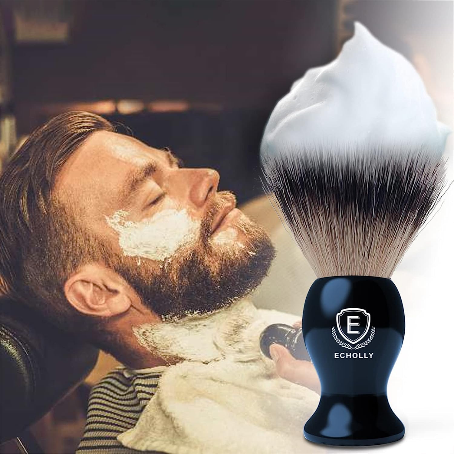 Set di pennelli da barba 4 in 1 di alta qualità, da uomo, include pennello da barba, sapone per crema da barba, ciotola in acciaio inox e supporto di sicurezza per rasatura da uomo, set regalo (nero)