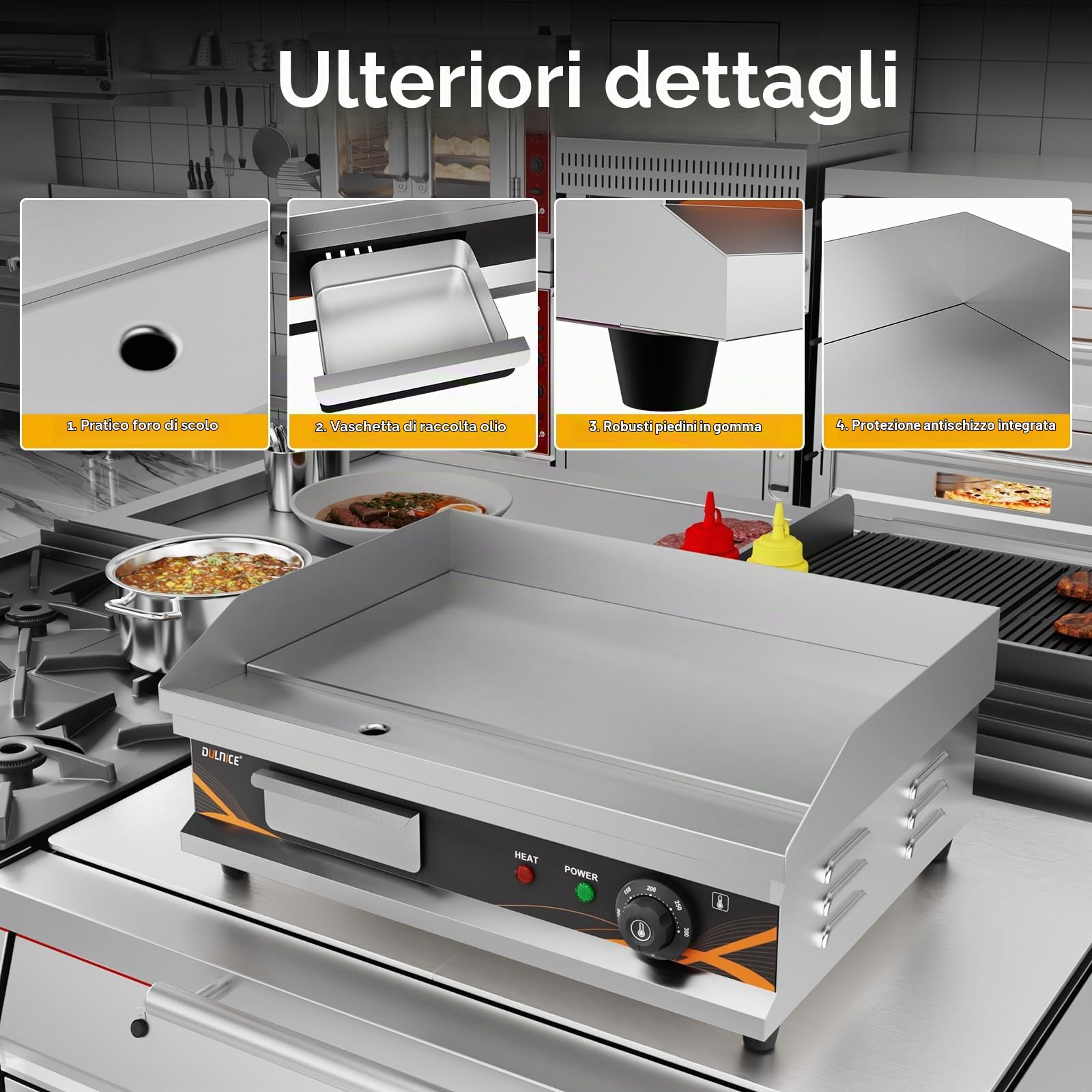 griglia elettrica commerciale, 54 cm da banco in acciaio inox piastra grill elettrico Flat Top Grill, Business Catering BBQ bistecca Bacon Grill con controllo termostatico 3000W