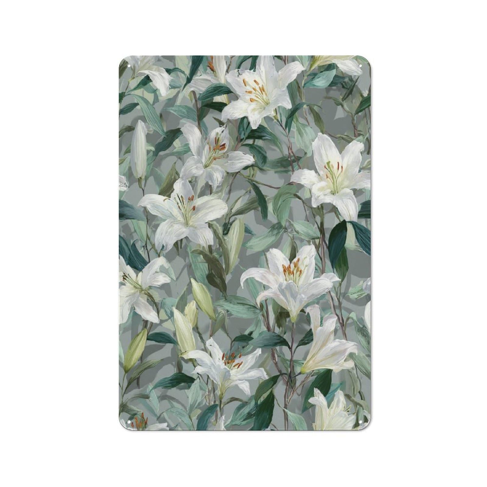 White Lily Floral Pattern Decorative Metal Plaque 30x20cm, Garage Style Shed Wall Plaque for Workshop, Basement, Shed Or Games Room