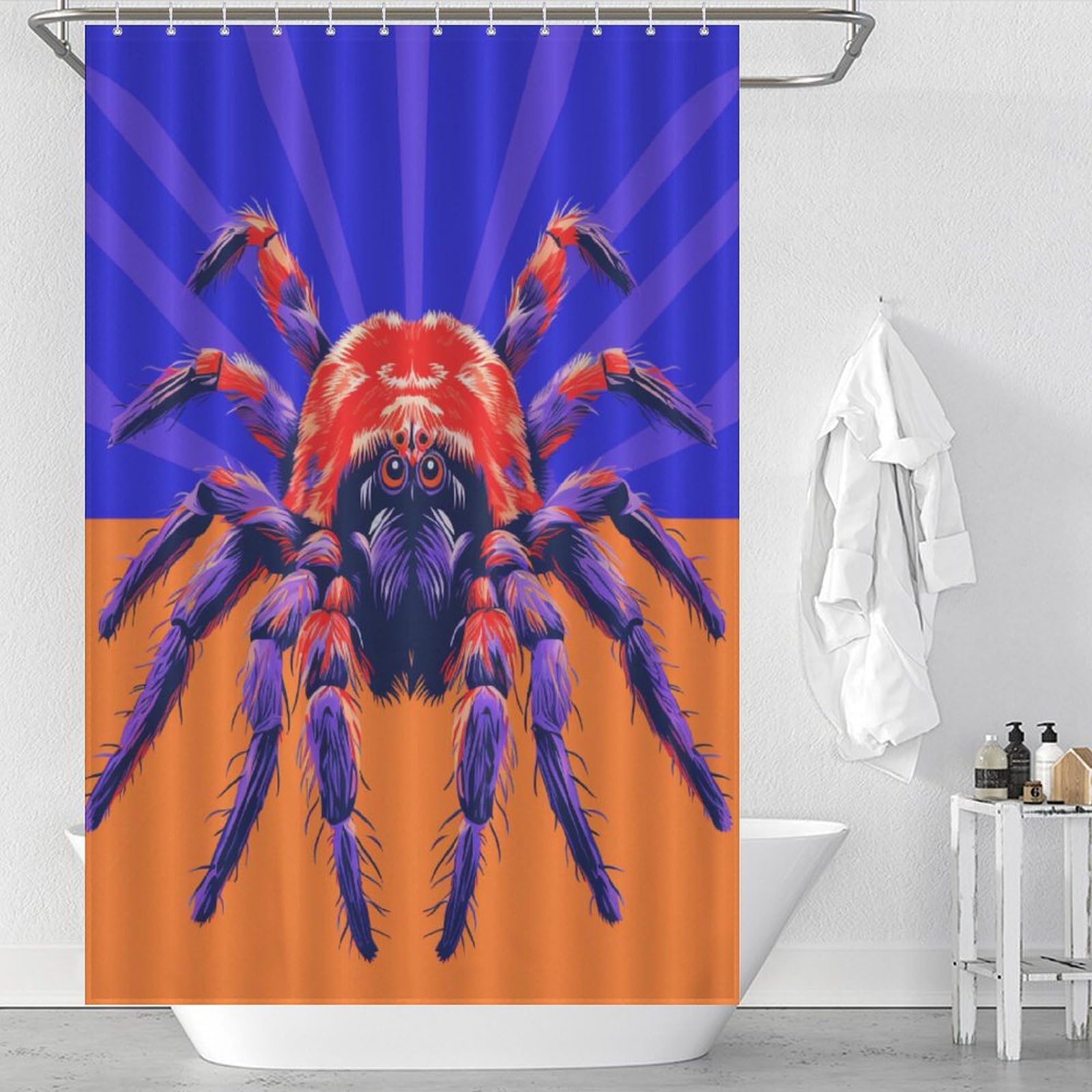 Rideau de douche araignée 122x183 cm en polyester imperméable lavable avec 12 crochets