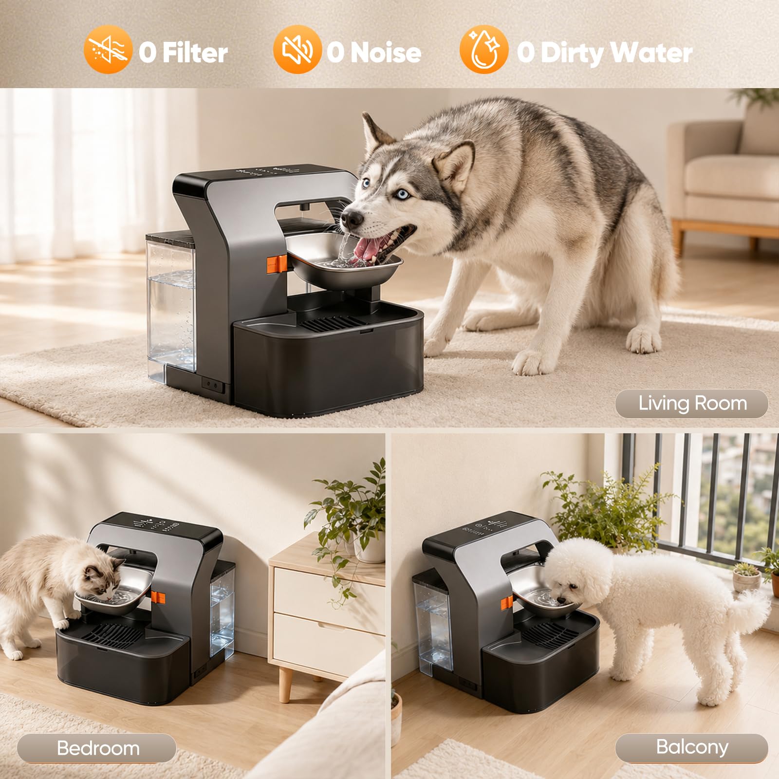 Fontana per gatti senza fili con vassoio girevole programmato, serbatoio dell'acqua da 3,2 l, batteria da 180 giorni, separazione di freschezza e acque reflue, fontana per gatto con batteria da 2200