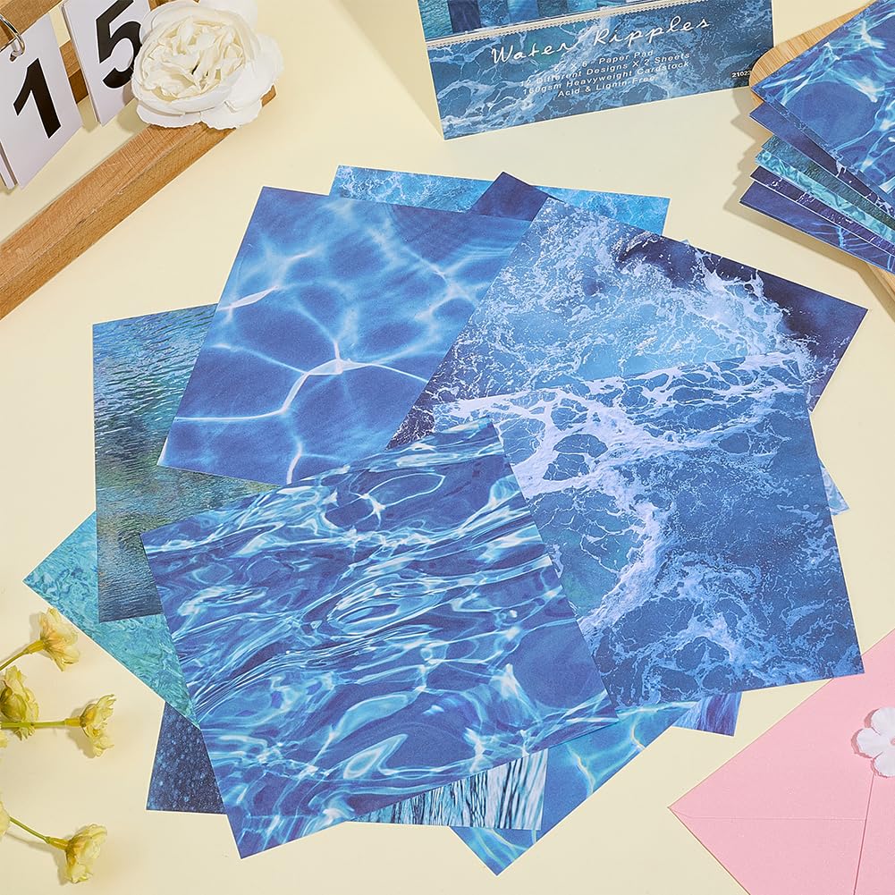 CRASPIRE 24Pcs 12 Style Water Texture Background Scrapbook Paper Pad 15x15cm Cadet Blue Sea Ocean Patterned Greeting Cardstock Decorative Sheets for Album Scrapbooking Journal Cards DIY Making Decor - Image 4