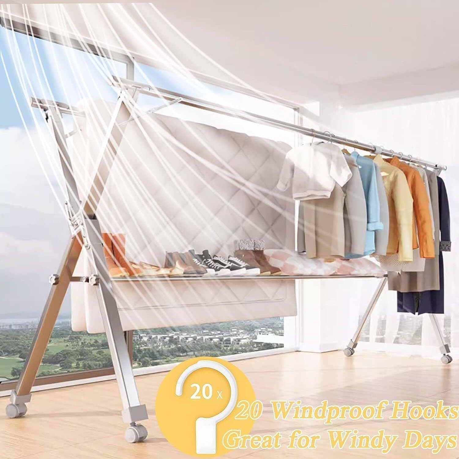 Foldable Space-Saving Clothes Rack Floor-Standing Clothes Rack Tripod Portable Rotating Clothes Rack，Adjustable Stainless Steel Laundry Drying Rack, Foldable Outdoor Clothes Dryer Rack, Spac