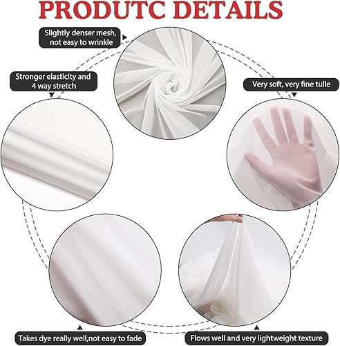 Miniatura 2 de Tela de malla elástica en 4 direcciones, malla de potencia de 5 yardas de largo, 60 pulgadas de ancho, ligera transparente (blanco roto)