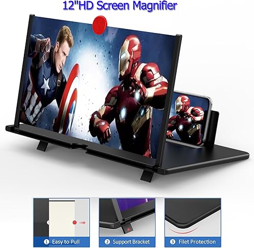 Miniatura 2 de Lupa de pantalla de 12 pulgadas para teléfono celular, proyector de aumento 3D HD para películas, videos y juegos, soporte plegable para teléfono