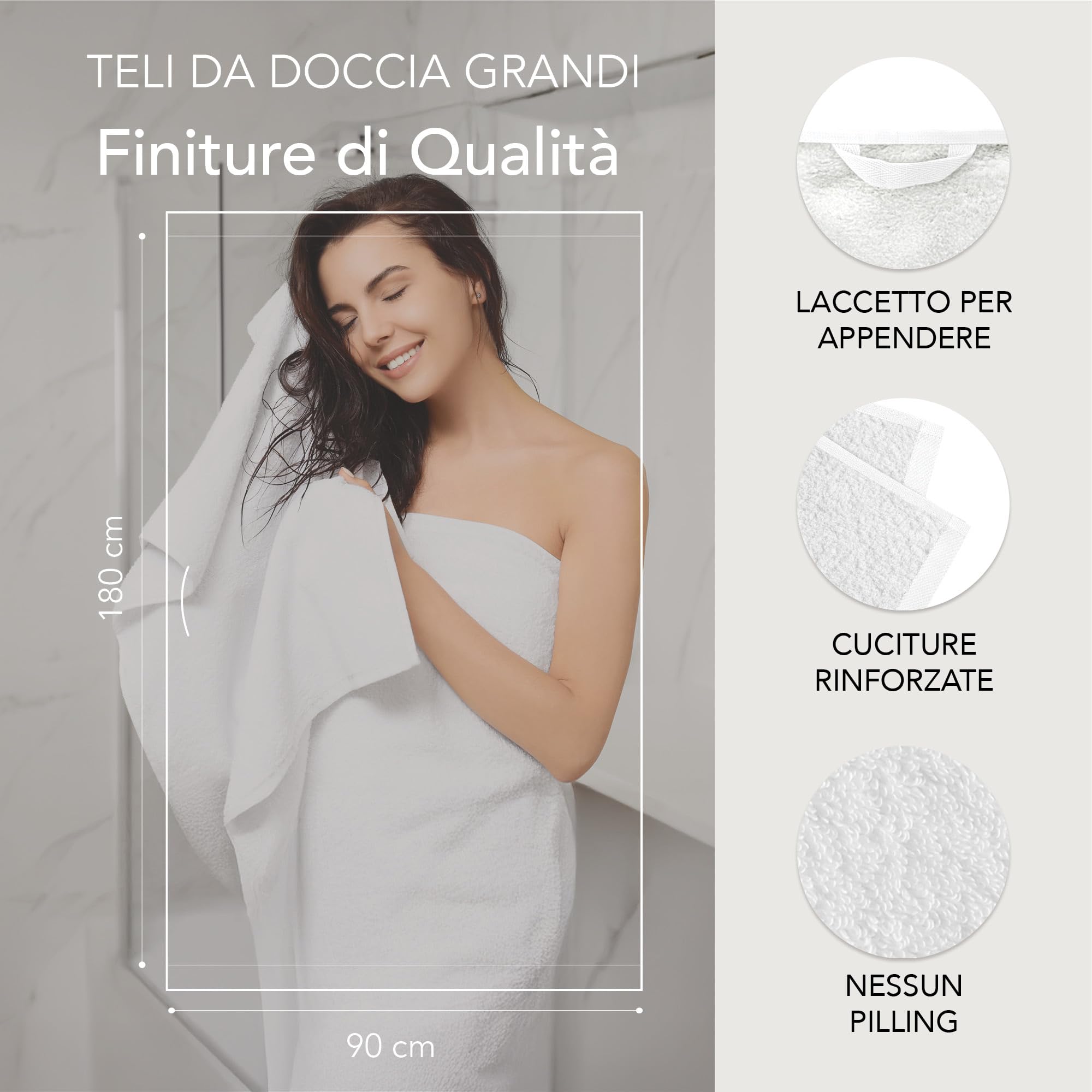 Asciugamani Bagno Grande 90x180 cm | Telo da Bagno e Doccia XXL | 100% Cotone | Spugna Morbido e Assorbente | 500g/m2 | Hotel Spa B&B Sauna | Oeko-TEX | Ôhm | Bianco