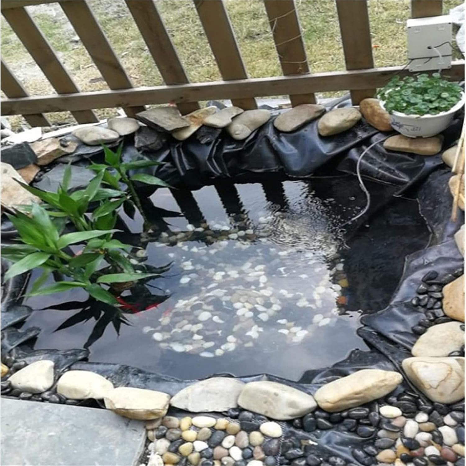 Durable HDPE Fish Pond Liner 16.4x16.4ft - Impermeable, Easy to Install Black Membrane for Gardens, Pools & Water Features - Sturdy Collapsible Pond Bed Liners