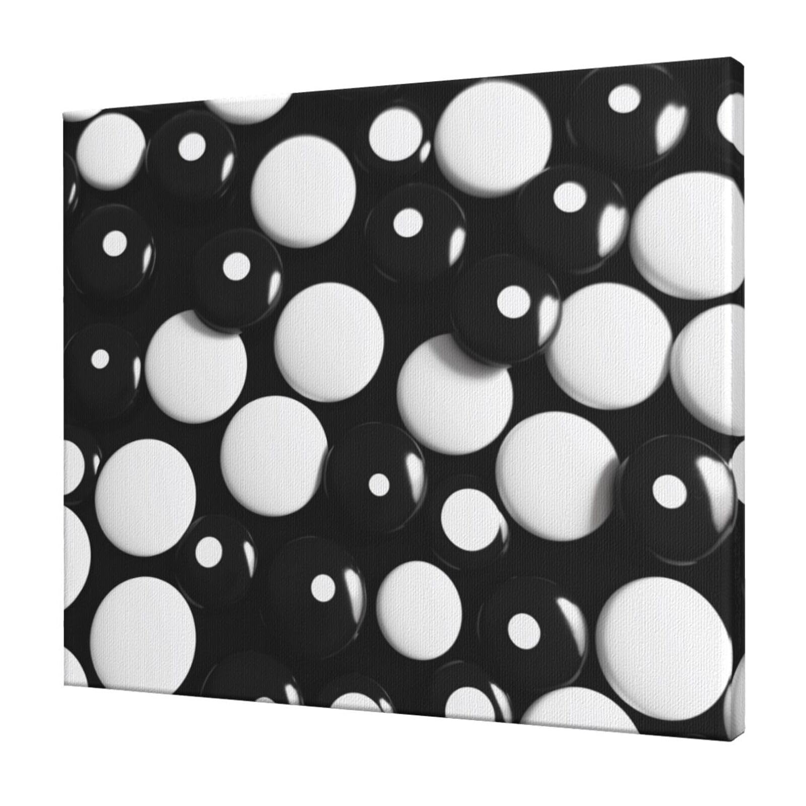 YKLJG Black & White Big Dot Printed Wall Art Canvas Prints 60x50 CM Wooden Framed Picture Painting Artwork for Bedroom Kitchen Home Office Decor