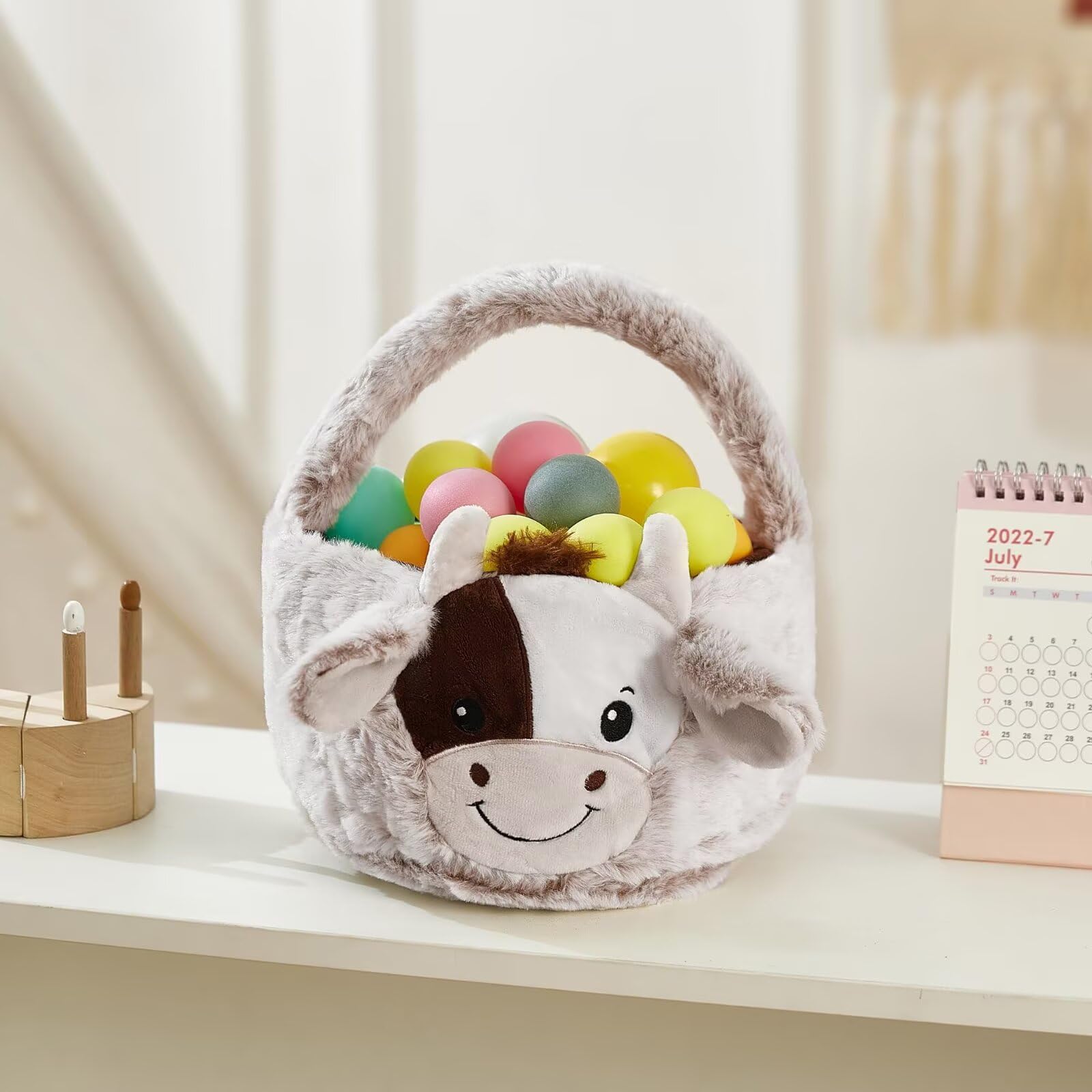 Panier de Pâques en forme de vache et grand sac de rangement personnalisé