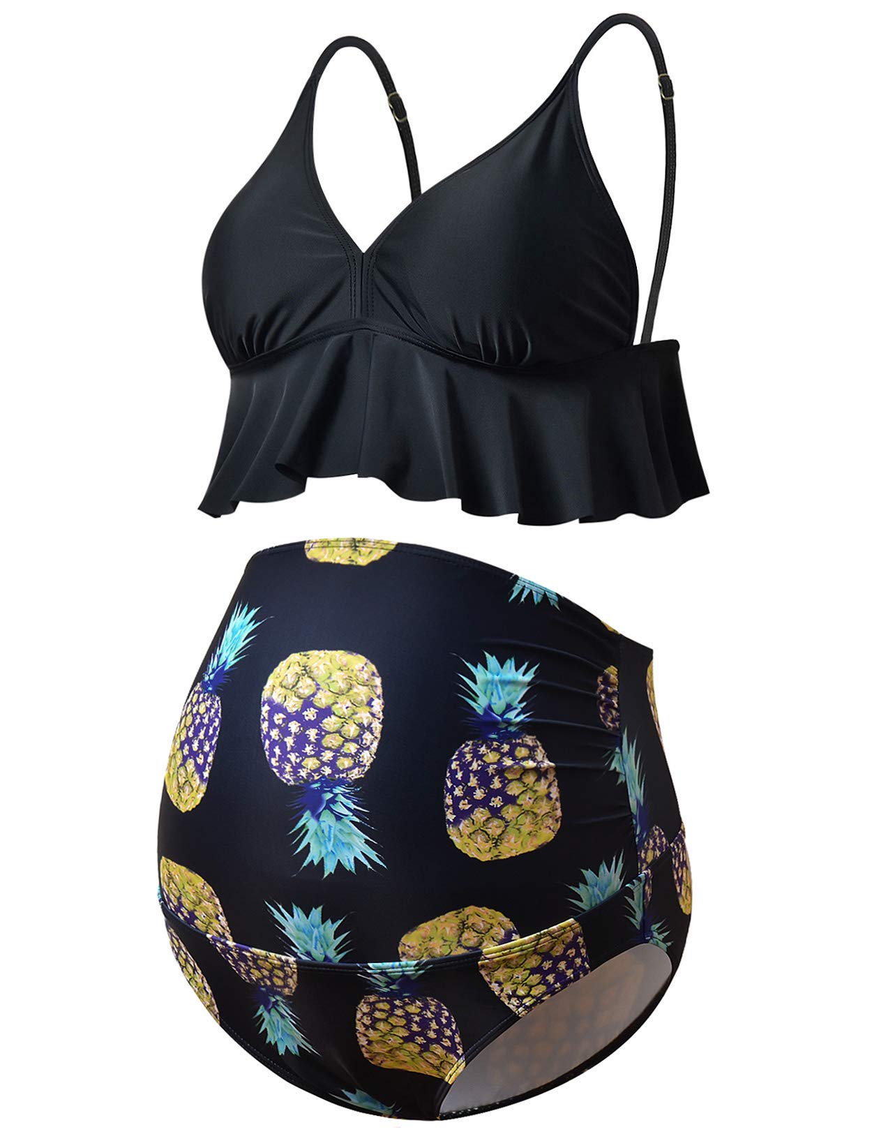 BhomeMaternity Two Pieces Bikini Set High Waisted Swimsuit Ruffle Summer Swimwear