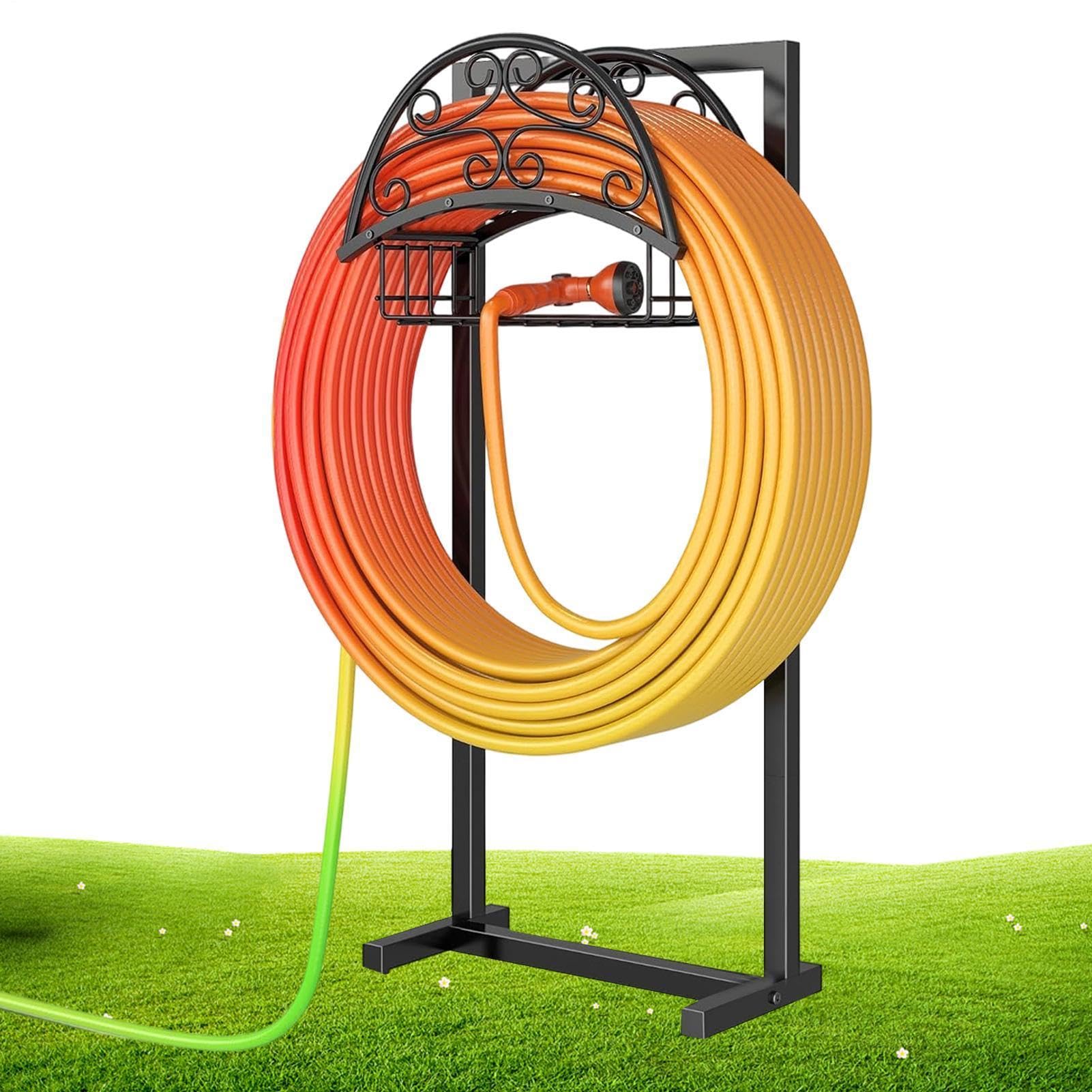 Soporte para manguera de jardín, colgador de pared, cesta de almacenamiento
