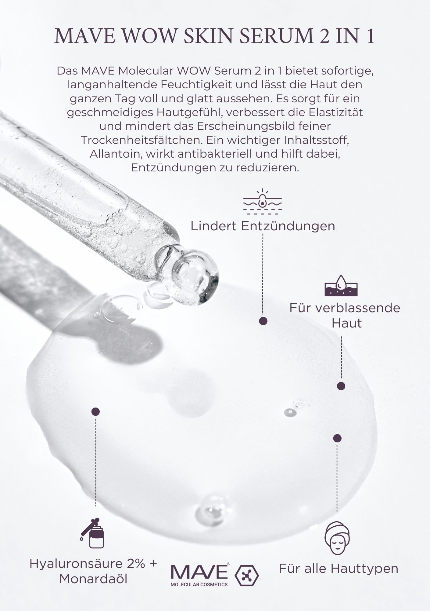 MAVE Sérum pour la peau 2 en 1 - Sérum et toner avec acide hyaluronique, aloe vera et extraits d'herbes - Hydratation, raffermissement de la peau et anti-âge pour tous les types de peau (30 ml)
