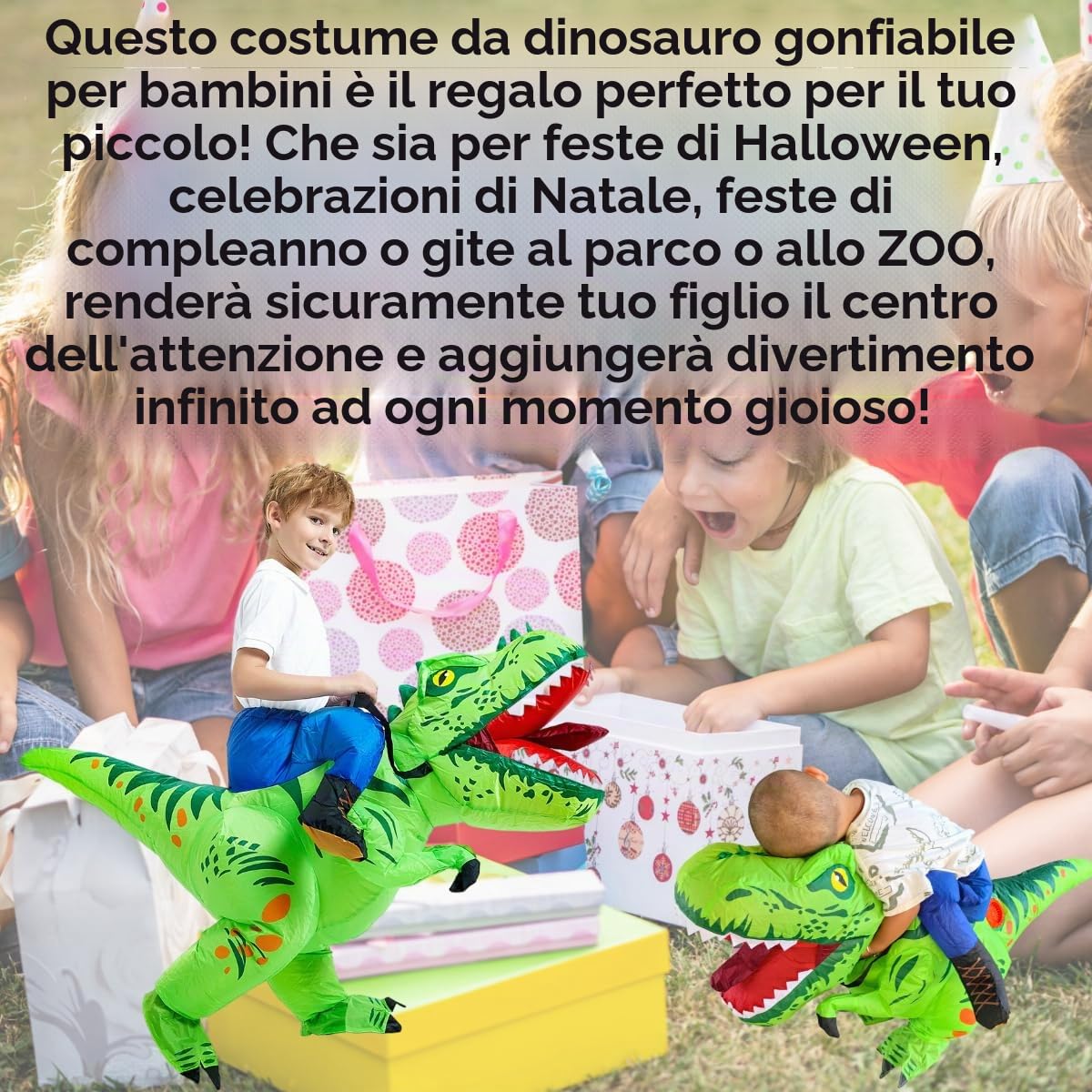 Little Bean Costume da dinosauro gonfiabile per bambini, costume da dinosauro, divertente equitazione, dinosauro, Halloween, feste, cosplay, vestito per bambini