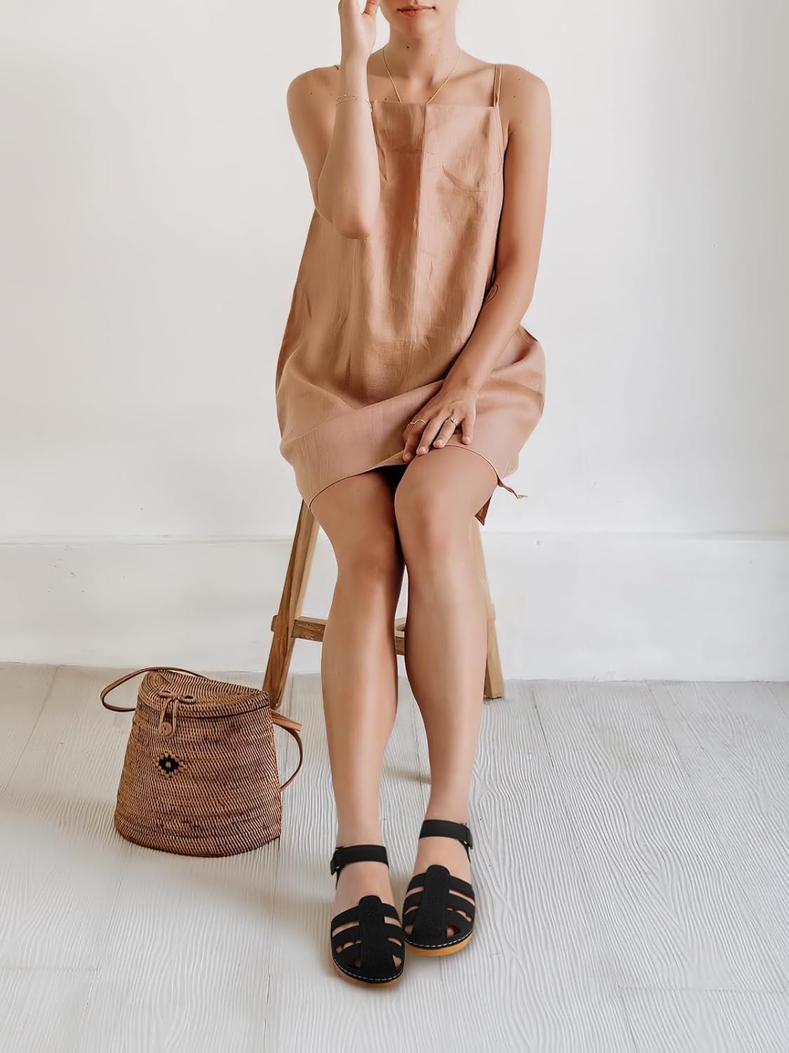 SHIBEVER Closed Toe Sandals Women: Summer Dressy Wedge Comfort Leather Sandal Black Walking Comfy Womens Sandals - Image 2