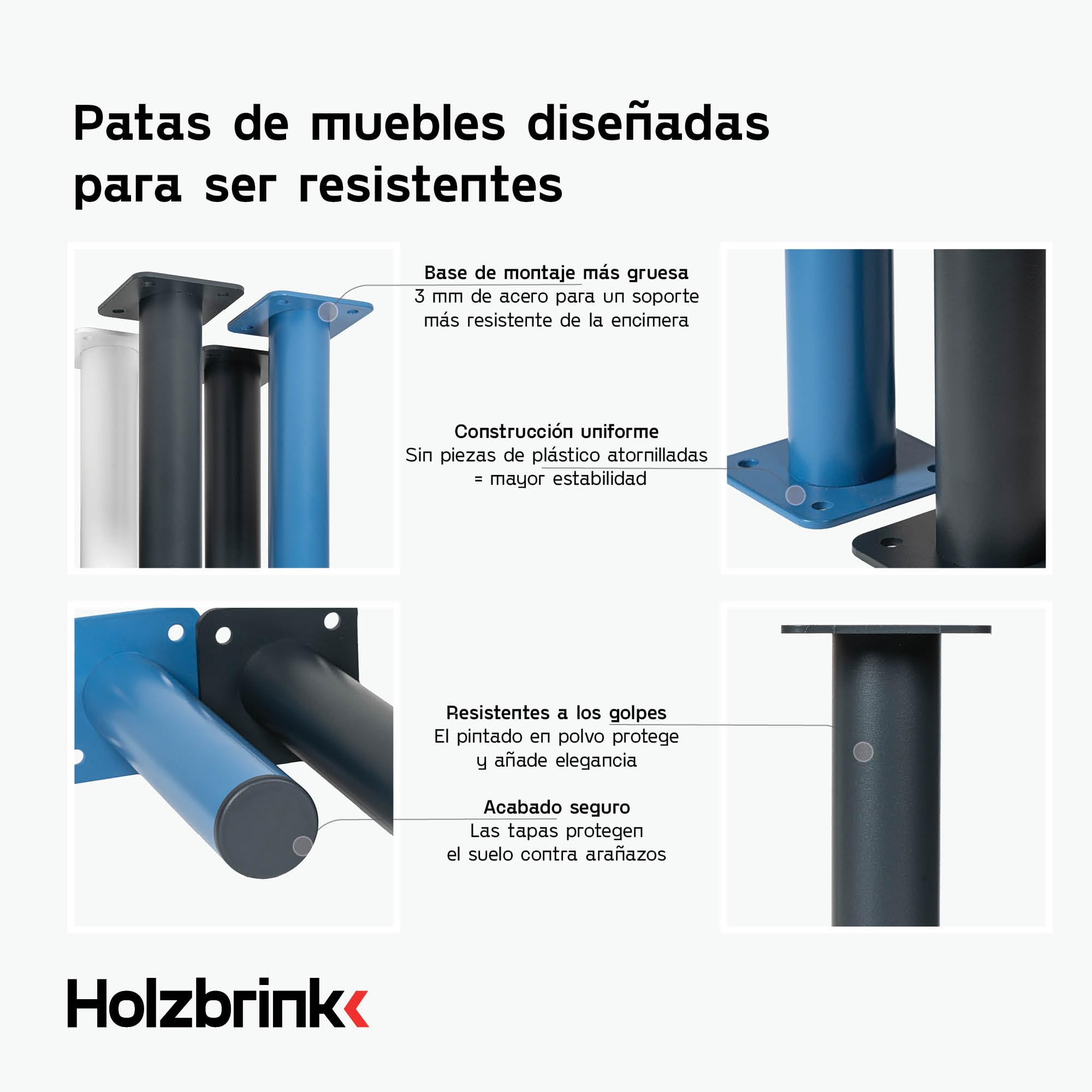 HOLZBRINK Patas para mesas Bajas 43 cm de Metal Antracita Ø42,4 mm (Juego de 4) – Patas para Bancos, mesitas y Mueble de TV – Estructura Estable, Modernas y pintadas al Polvo – Modelo: HLT-14C