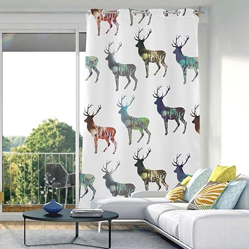 Miniatura 5 de Wudan Colorful Graffiti Deers Blackout Curtain 84 inches Length Curtains Blackout for Bedroom & Living Room Room Darkening Curtains Closet Curtains