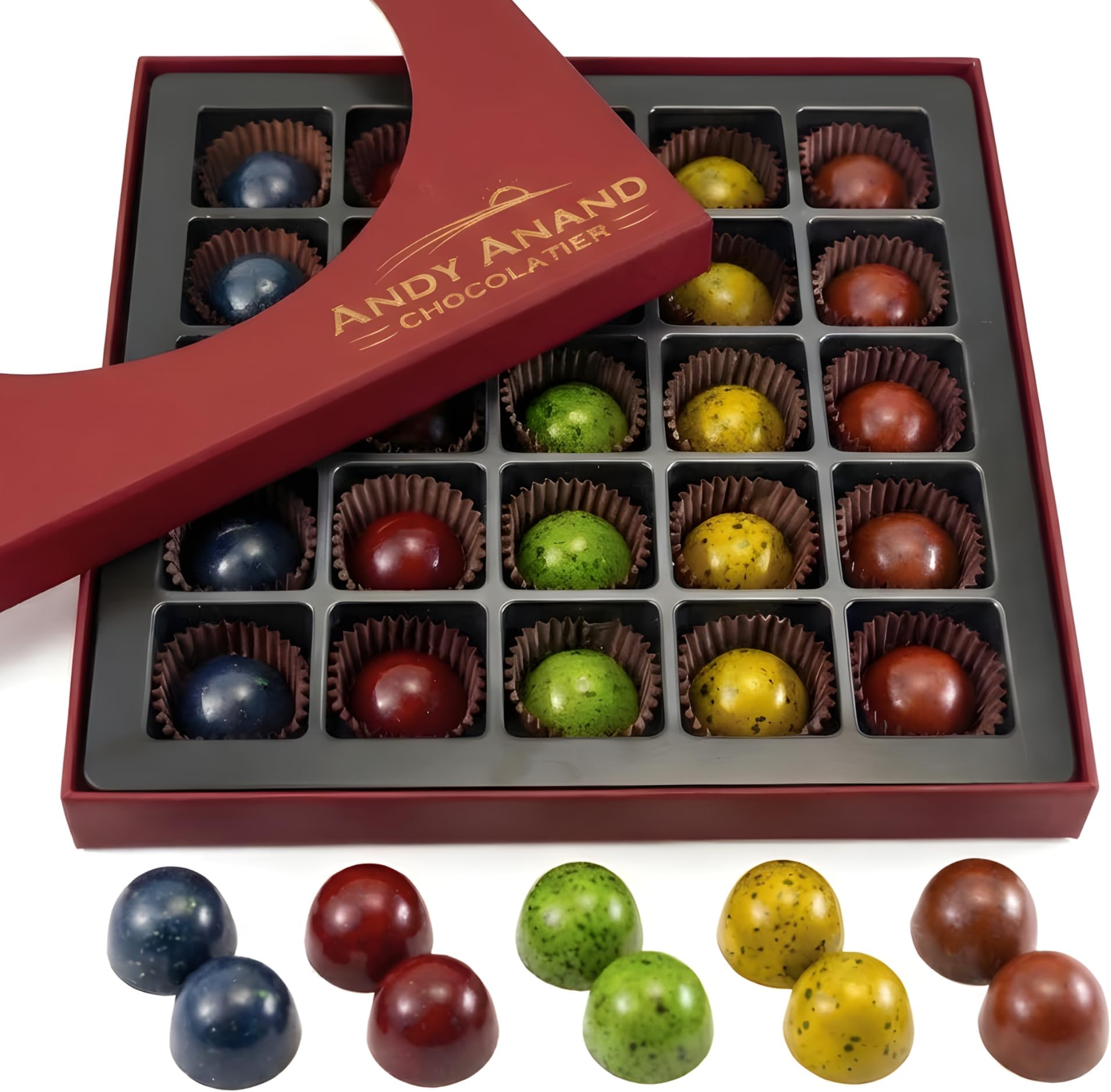 Andy Anand Chocolatier Gourmet Chocolate Bonbons Box – 25 Pcs, 6.52 oz Belgian Assorted Bon Bon Chocolate Gift Collection with Elegant European Craftsmanship