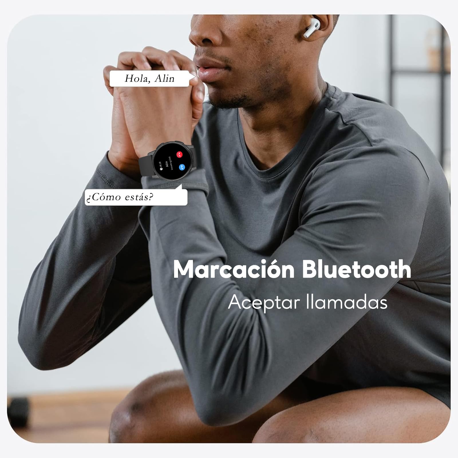 AcclaFit Reloj Inteligente Hombre Mujer con Llamadas Bluetooth, Smartwatch Esfera Redonda 1,38" con 147+ Modos Deportivos, Pulsómetro, Monitor de Sueño, IP68 Impermeable, Compatible con Android iOS