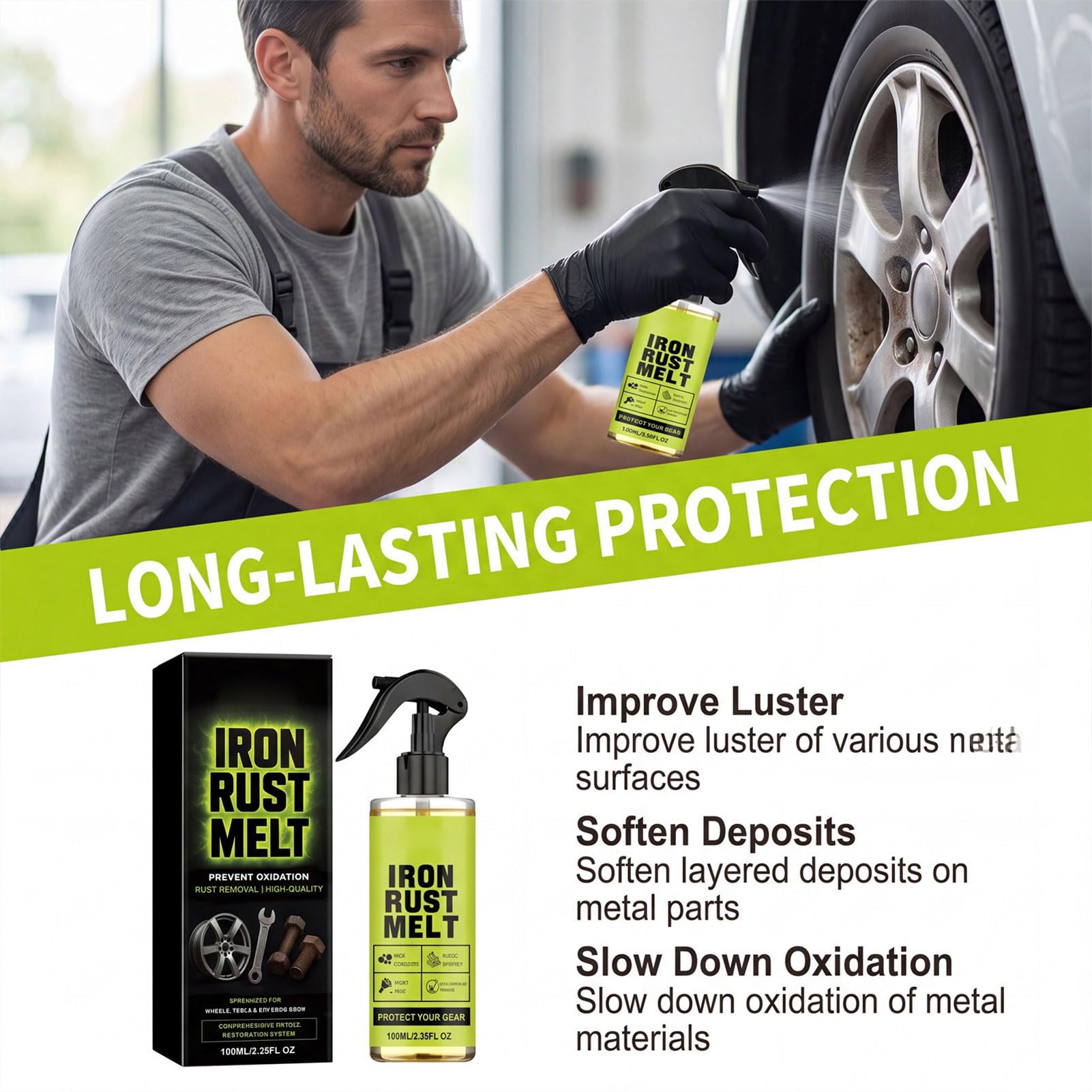 Iron Rust Melt Spray – Rostlöser Für Metall, Schnell Wirkendes Spray Zur Rostentfernung, Eisenoxid-Reiniger Für Felgen, Werkzeuge, Stahlteile, Maschinen Und Outdoor-Ausrüstung (3Set)