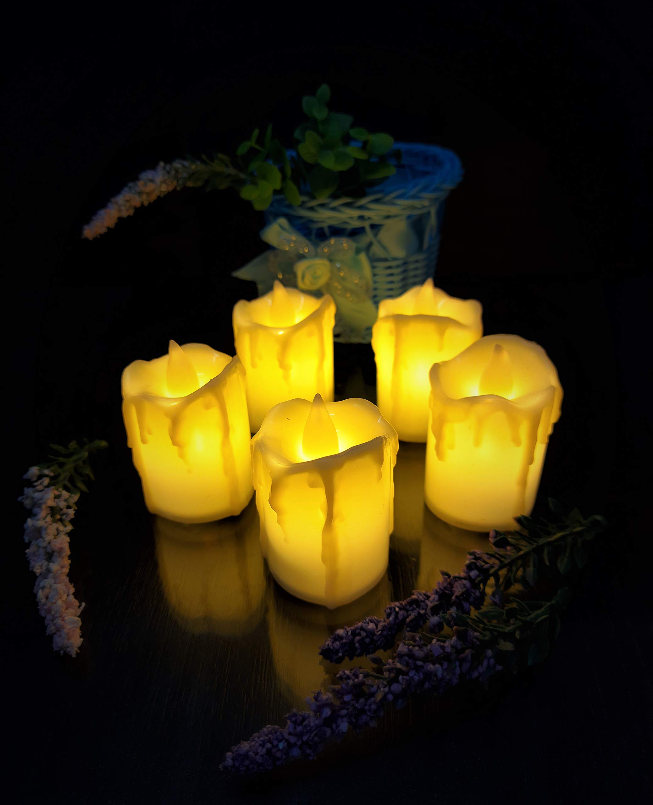 AFTERSTITCH Melting Wax Candle Design Artificial Lead LED Lights - Batteries Included (Cream) - Set of 5