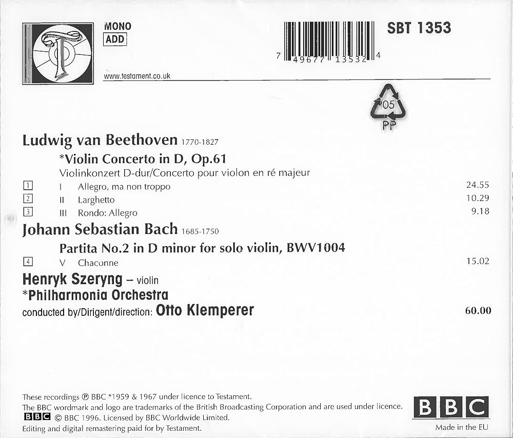 Beethoven, Bach, Otto Klemperer, Philharmonia Orchestra