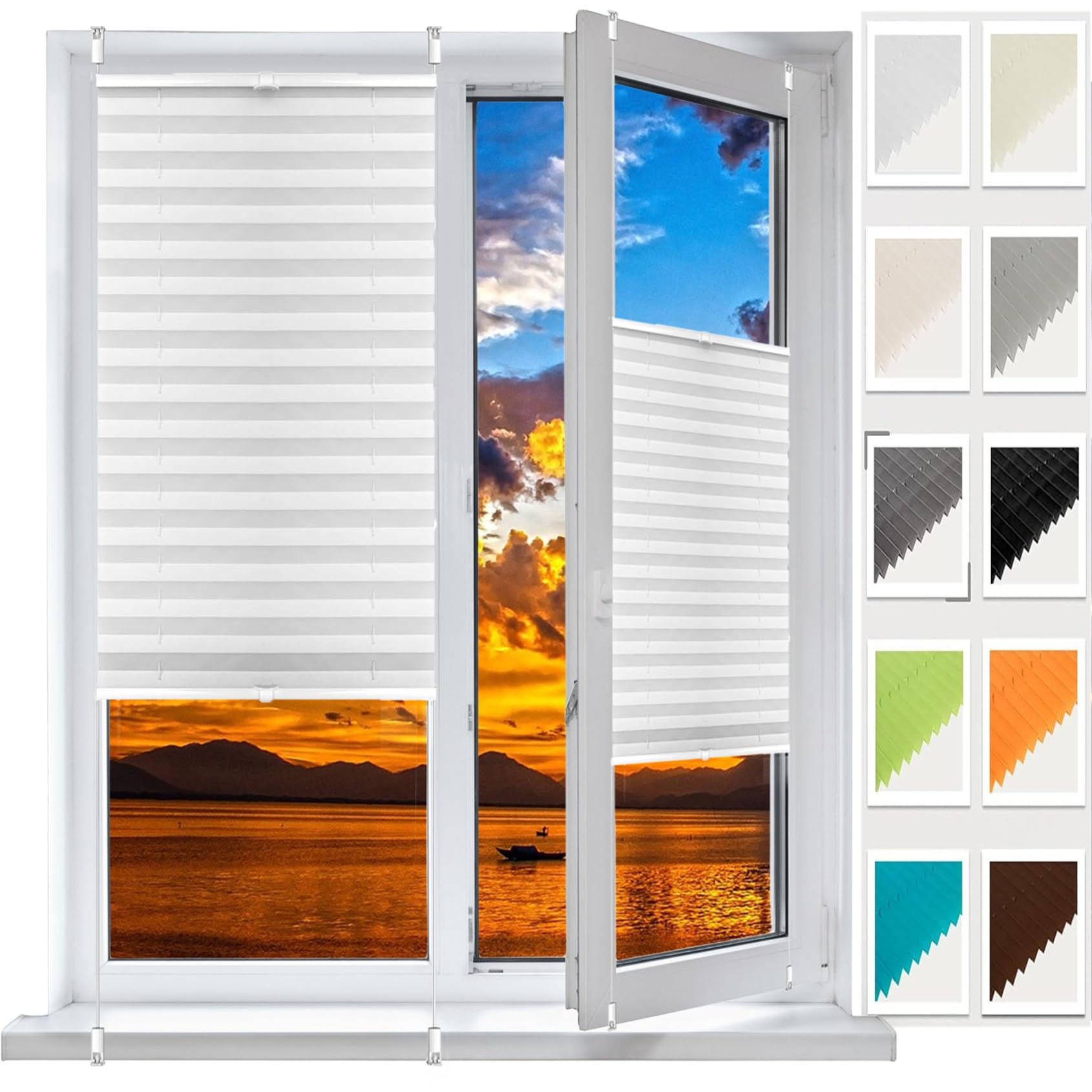 Temporary Shade Blinds No Drill Blinds 58 x 170 cm (W x H), Self-Adhesive Non-Woven, Crumpled Effect, Self Adhesive Blinds Window Shades, Cordless Window Blinds, for Window Door, White — image 1