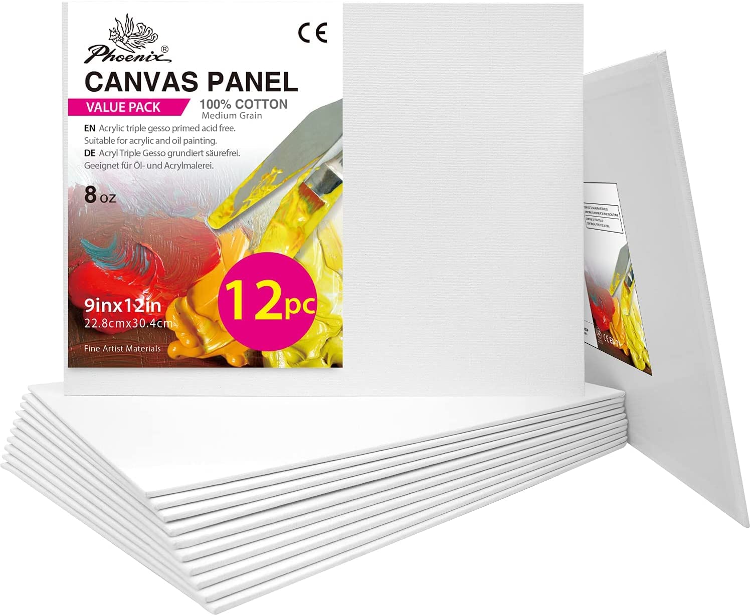bpa Artist Painting Canvas Panels - 9x12 Inch / 12 Pack Triple Primed Cotton Boards for Oil & Acrylic