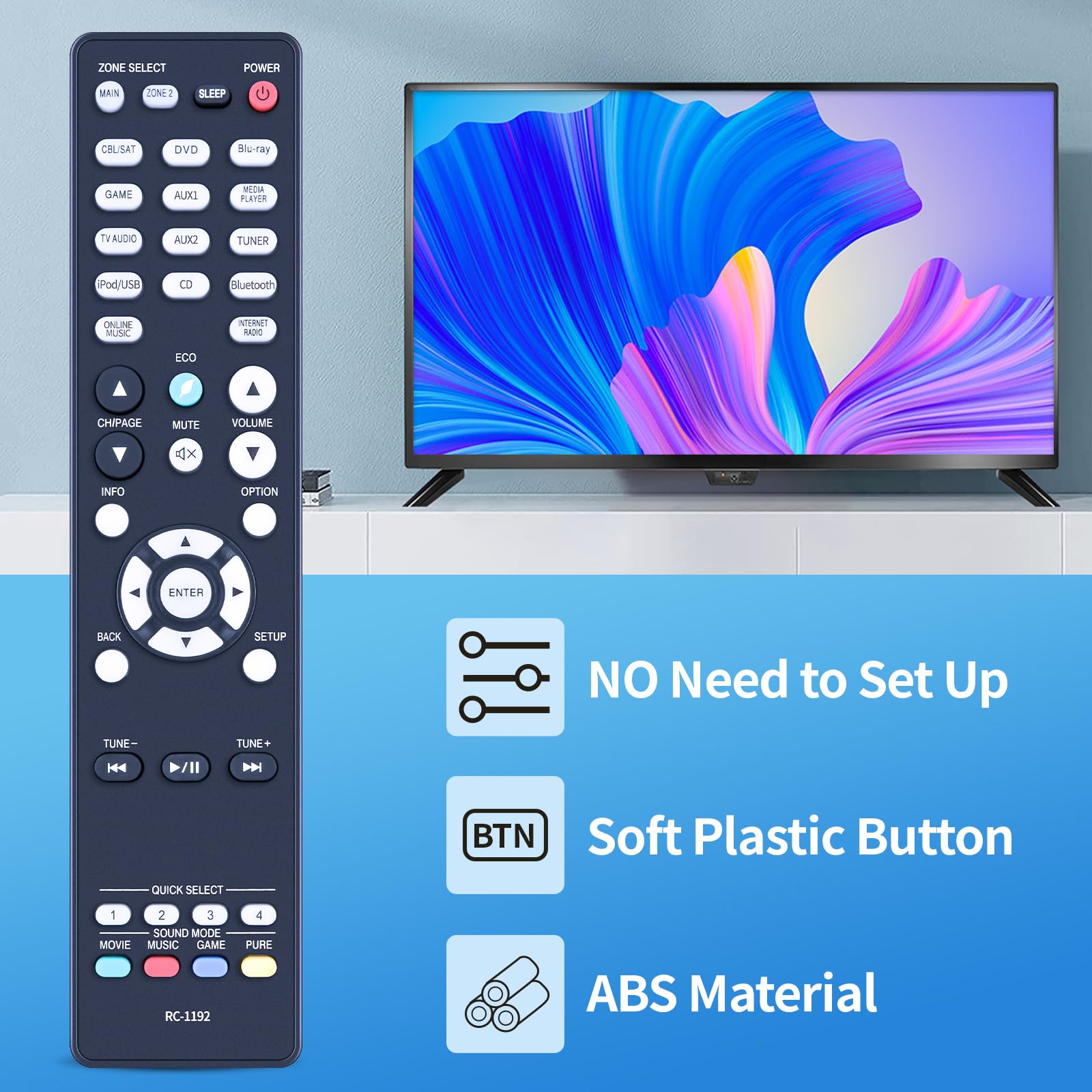 TCNOUMT RC-1192 Remote Control Replacement for Denon Audio Video AV Receiver RC 1192 Replace Remote Control AVR-X2100W AVR-X2200W AVR-X3100W AVR-X3300W AVR-X5200W AVR-S900W RC1216 - Image 4