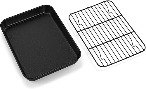 P&P CHEF Bandeja de Horno con Estante para Galletas, Bandeja Antiadherente y Estante de Enfriamiento para Hornear y Asar, Fácil de Limpiar, Negro,