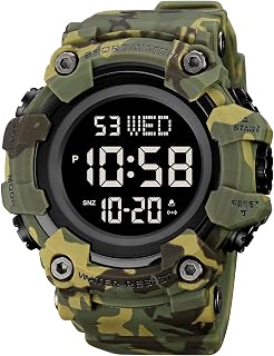 Men's Digital 50M Waterproof Electronic Sport Watch Rubber Band Army Military 24H Time LED Light 164FT Water Resistant Calendar Date Day Watches