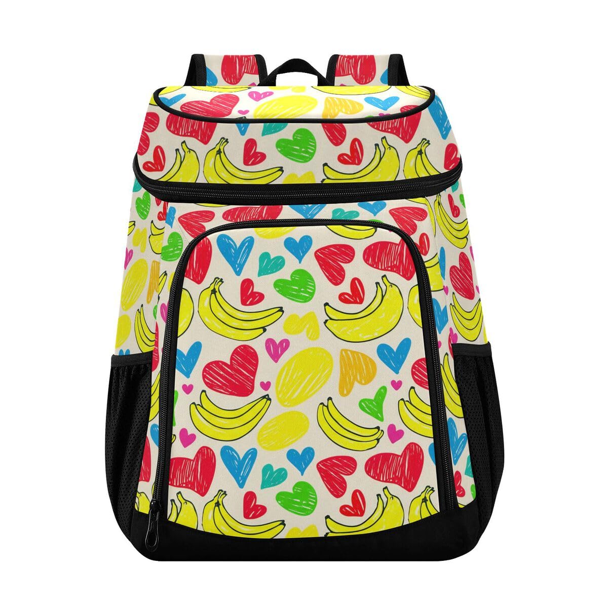 Banana Heart Beige Cooler Backpack Leakproof Insulated Lunch Cooler Bag 30 Cans Camping Backpacks for Men Women