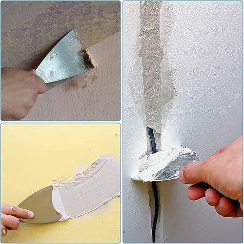 Miniatura 5 de Juego de 4 piezas de raspador de masilla de acero inoxidable para papel tapiz de papel tapiz con mango de goma para acabado de paneles de yeso
