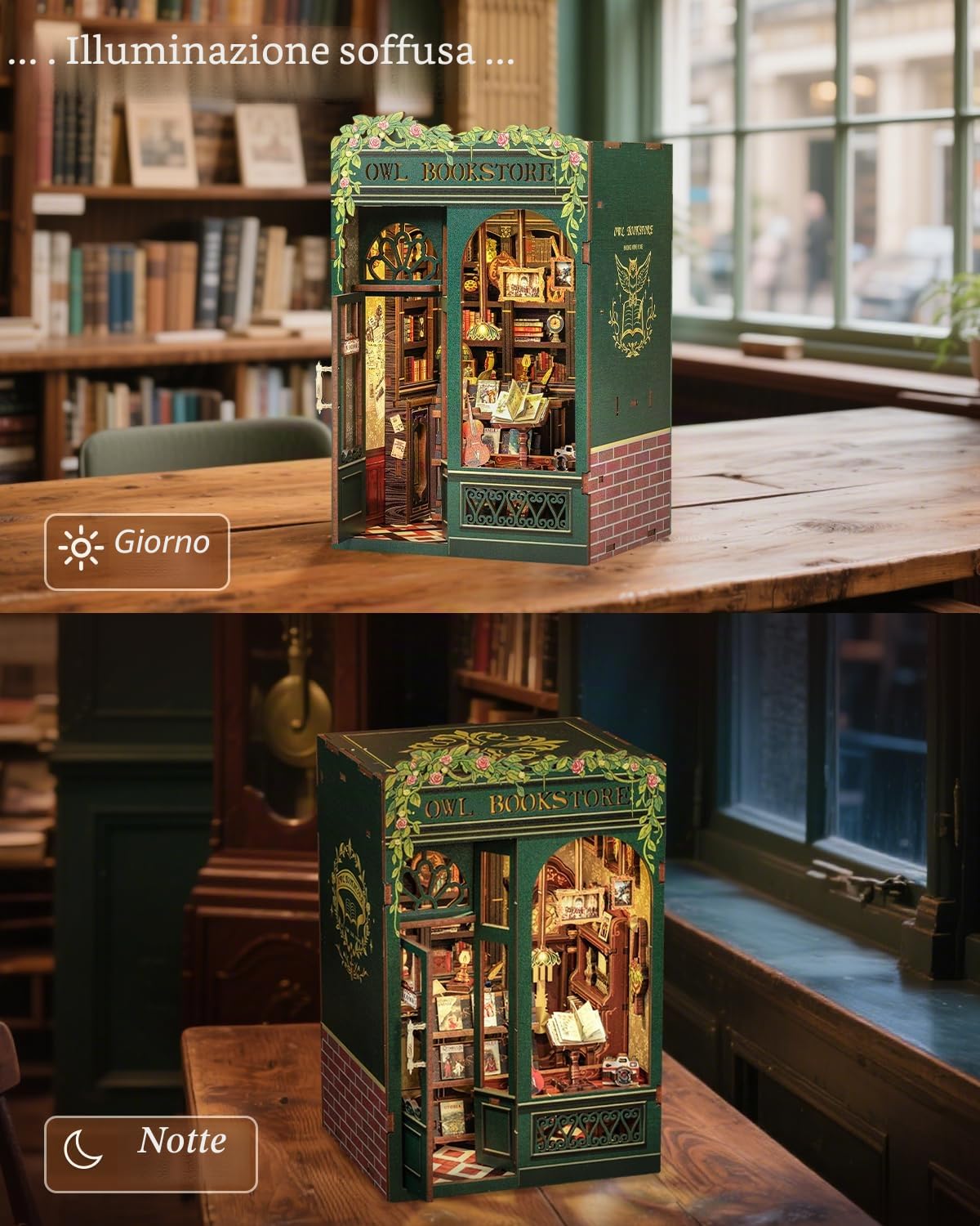 CUTEBEE Book Nook Kit: Set Creativo Casetta Fai da Te, Modello in Scala per Appassionati, Donne/Ragazzi/Amanti Libri (OWL Bookstore)