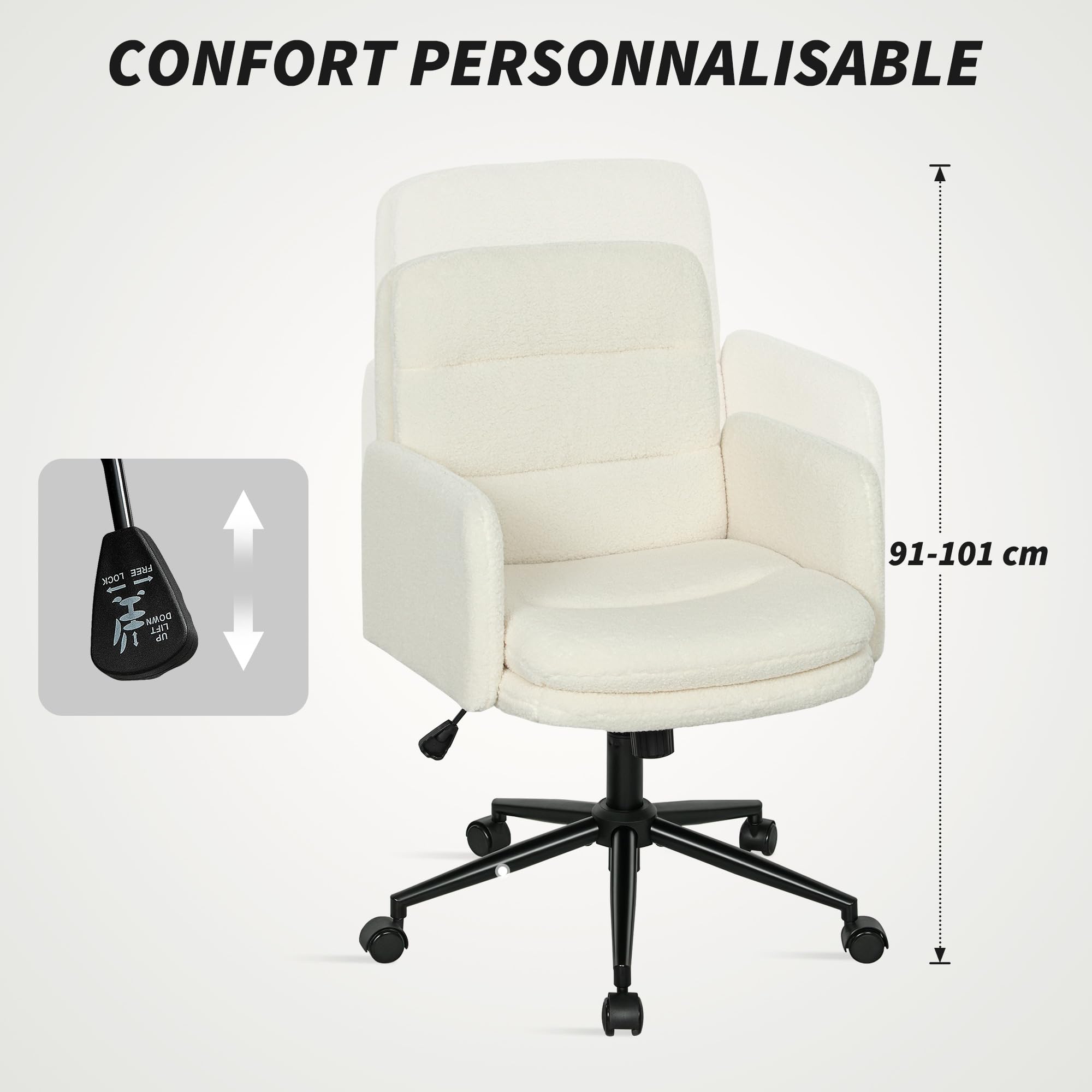 HOMCOM Chaise de Bureau, Fauteuil de Bureau Ergonomique, Crème