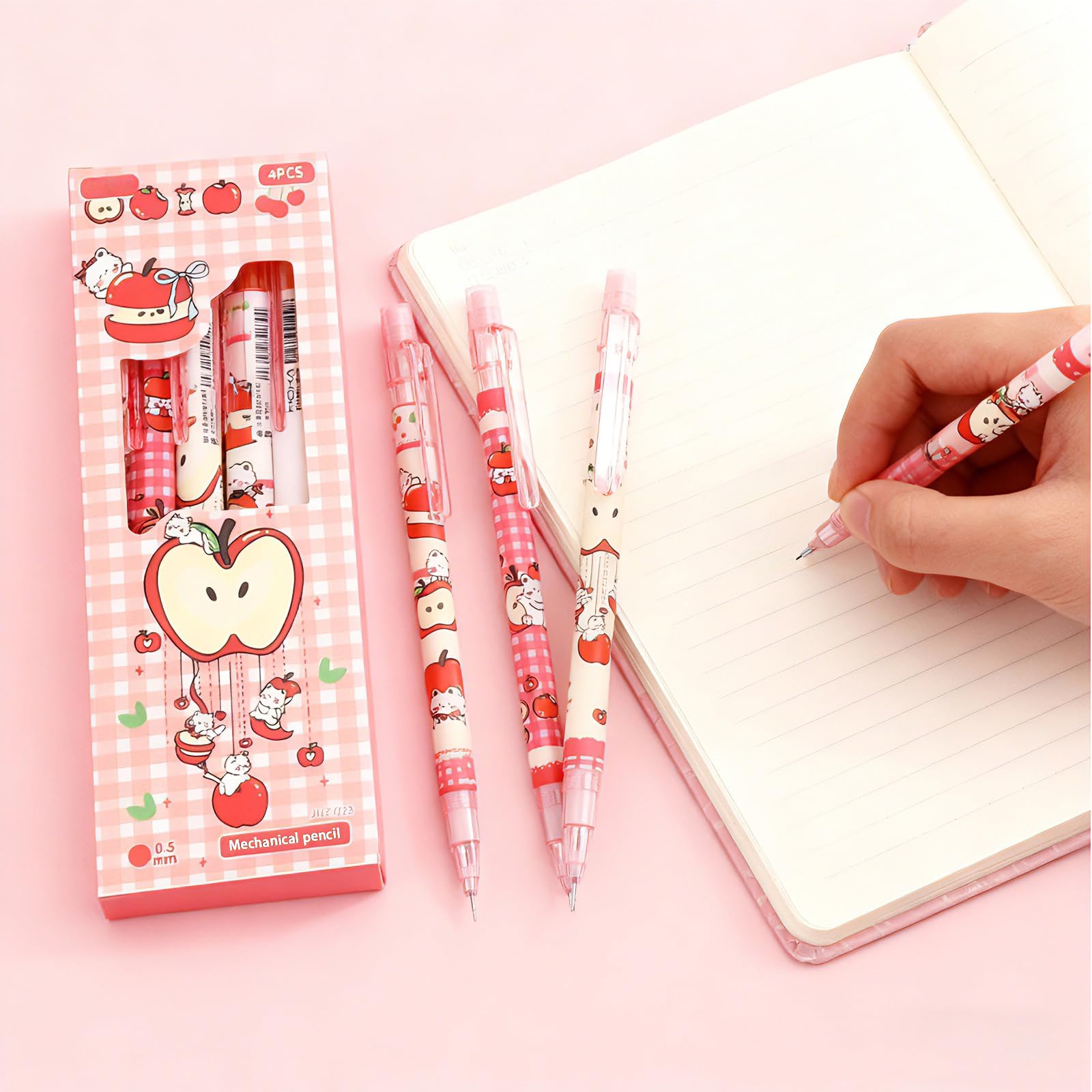 Lot de 8 porte-mines en forme de chat mignon rouge avec gomme de 0,5 mm pour l'école, le bureau, l'école