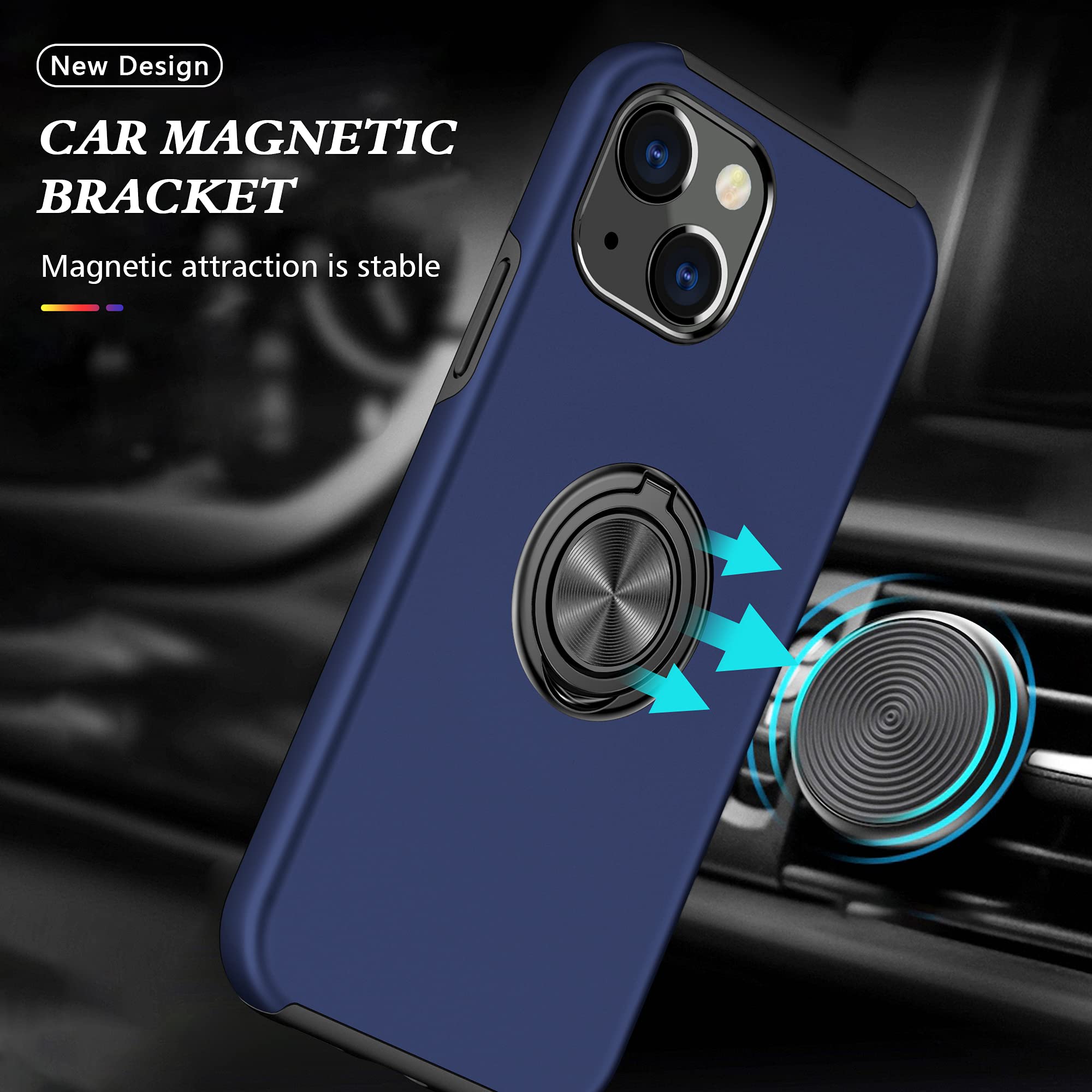 SORAKA Case for iPhone 13 Mini with Invisible Ring Holder and Metal Plate for Magnetic Car Mount Rigid PC Cover iPhone 13 Mini Case Military Grade Rugged Case Blue