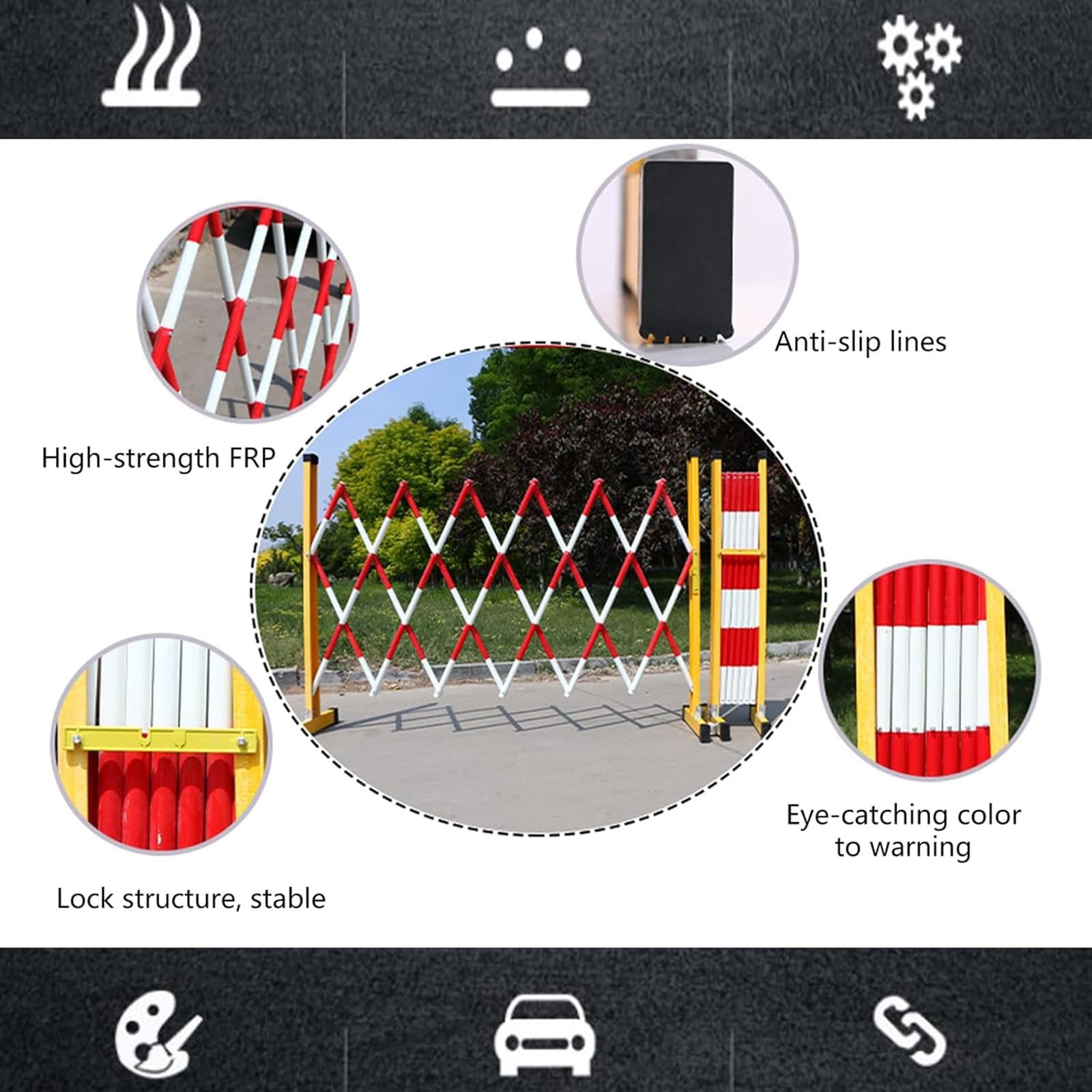 Barrière de Circulation Mobile rétractable et Portable en métal avec Roues, barrière de sécurité Pliable et réglable, idéale pour la Gestion du trafic, Les écoles et Les