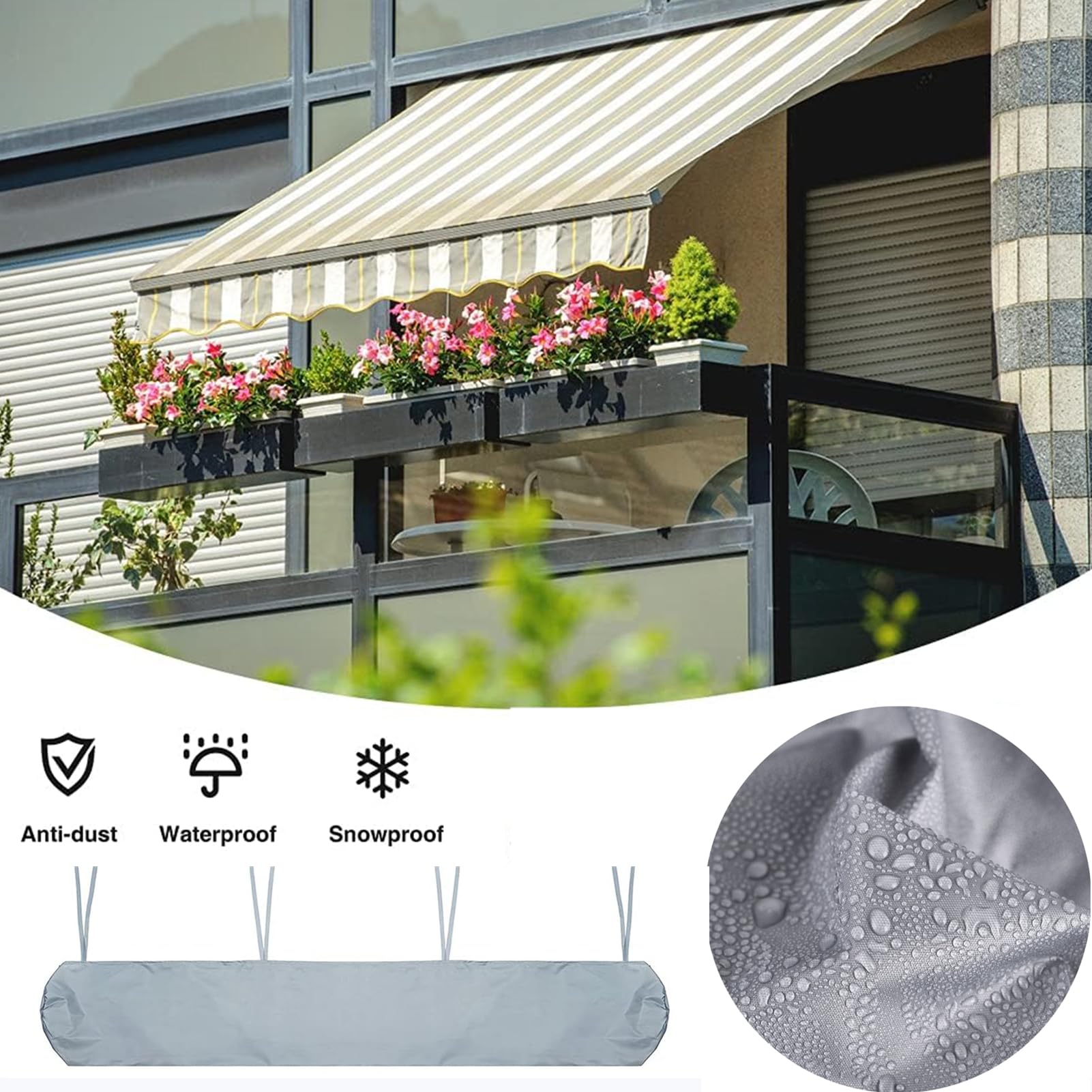 Sac De Protection pour Store Banne, Housse De Protection Anti-poussière pour Auvent De Terrasse Jardin De Auvent Housse De Rangement pour Auvent De Terrasse, Imperméable en Hiver (3m,Grey)