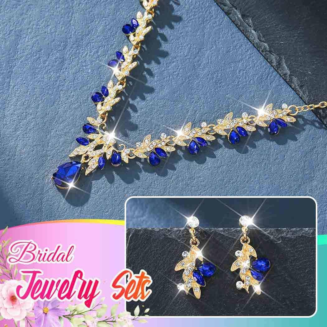 Brishow Green Necklace and Earring Set Rhinestone Formal Wedding Jewelry Sets for Women - Image 4