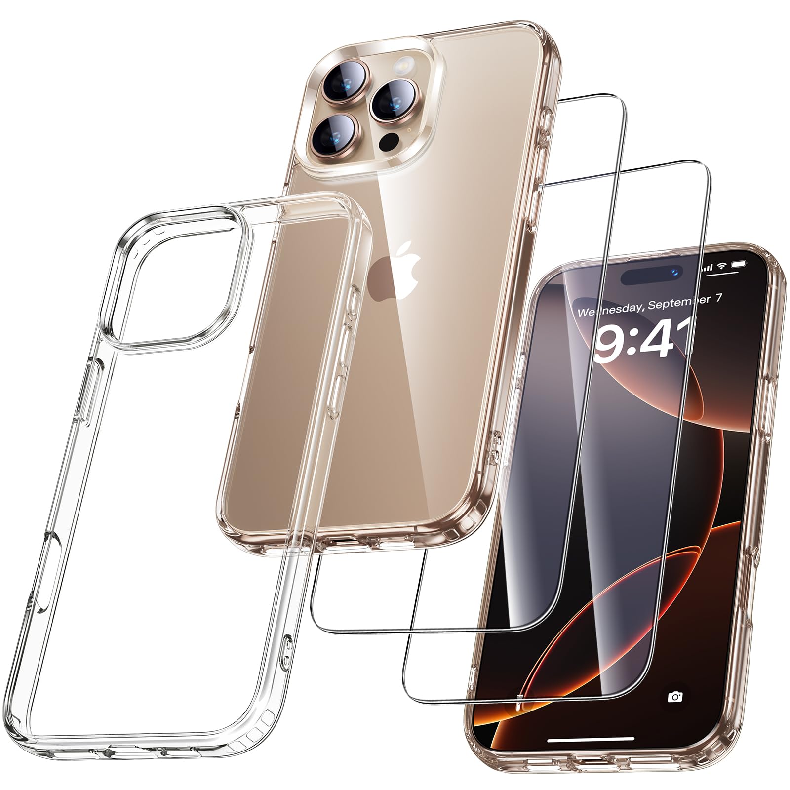 UniqueMe für iPhone 16 Pro Max Hülle - Handyhülle für iPhone 16 Pro Max Case, 5 in 1 Set Rundumschutz Schutzhülle Cover,1 Handyhülle & 2 Schutzfolie & 2 Kameraschutz - Transparent | Rundumschutz Set für iPhone 16 Pro Max Case, Schutzhülle Cover, Stoßfest Militärstandard, Anti-Kratzer, Dünn