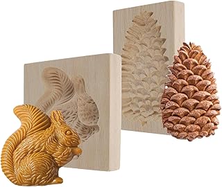 Pack Of 2 Wooden Cookie Molds, Squirrel And Pine Cone Shape Biscuits Press Stamp, Realistic Animal Shape Cookie Mould For Children, Cute Christmas Dessert Baking Accessories