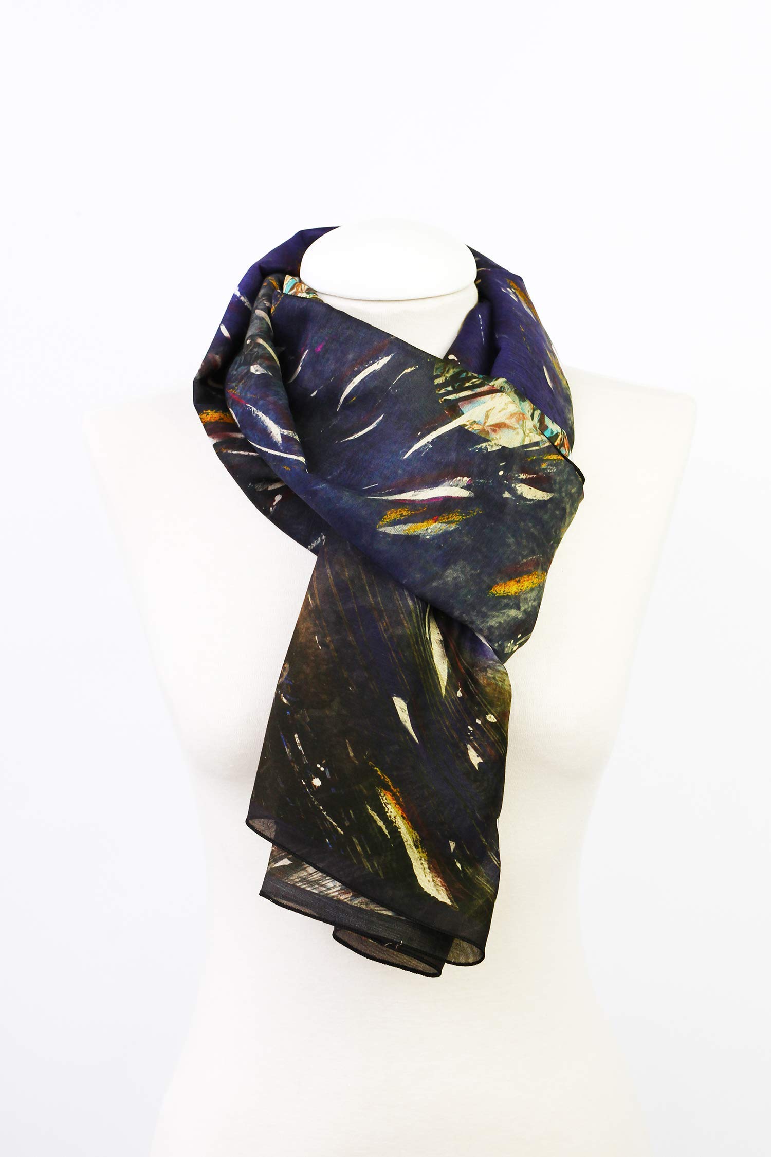 Fular de seda algodón fino con estampado de galaxia, Bufanda extra grande en azul cobalto