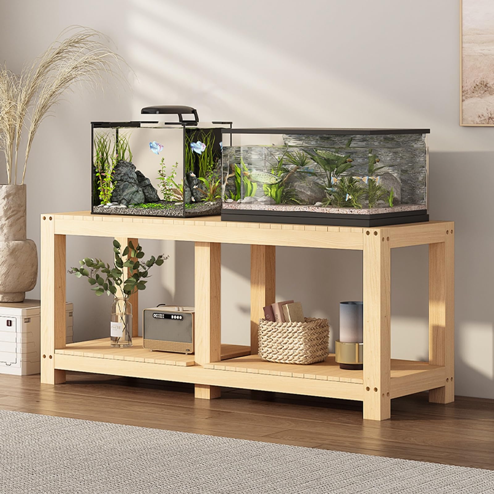 Robuster Holz-Aquariumständer für Aquarien, natürliche Kiefer, Reptilien-Tanktisch, Indoor-Pflanzenregal und Mehrzweckregal