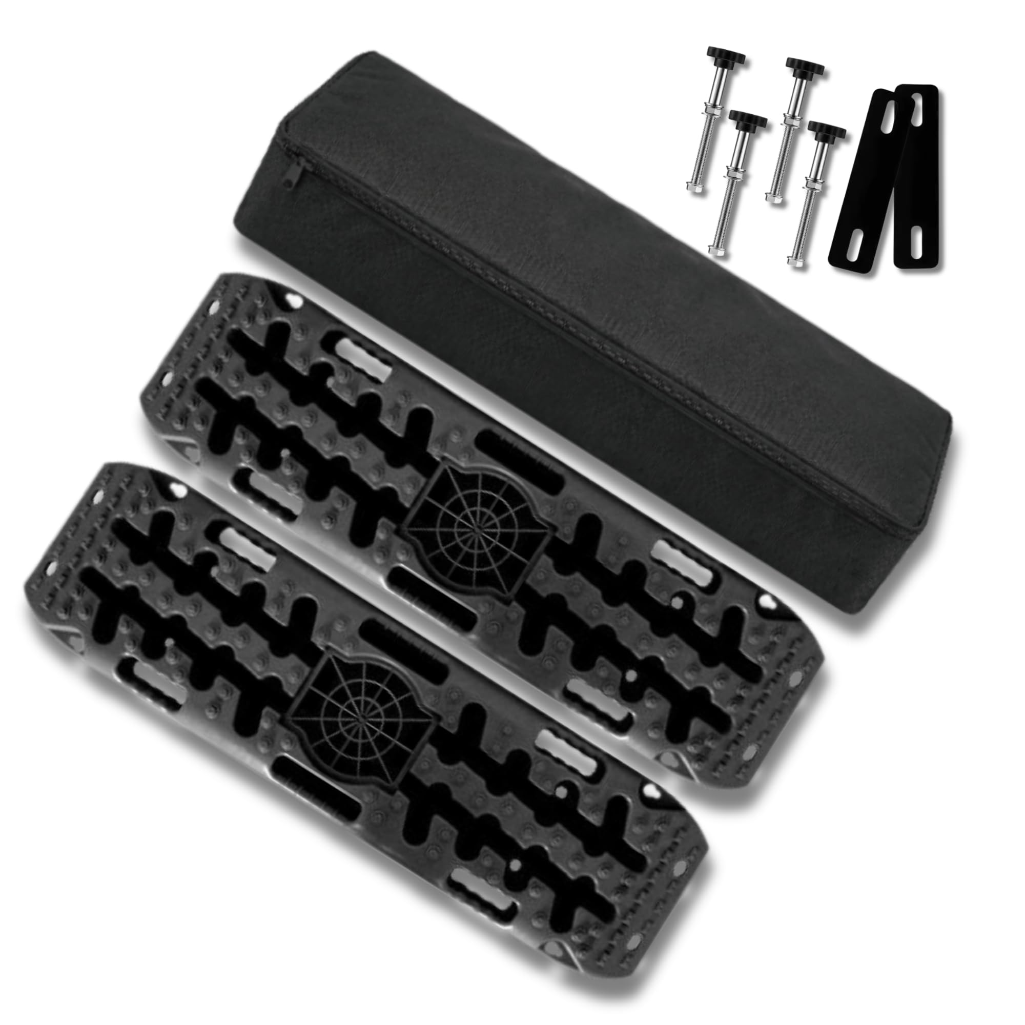 Juego de 2 Planchas de Desatasco 10T Con base para gato jack, Bolsa y soportes para baca incluidos. Offroad 4x4 - Barro, Arena, Nieve o modo pala para despejar camino. 106x31x7cm 10 Toneladas