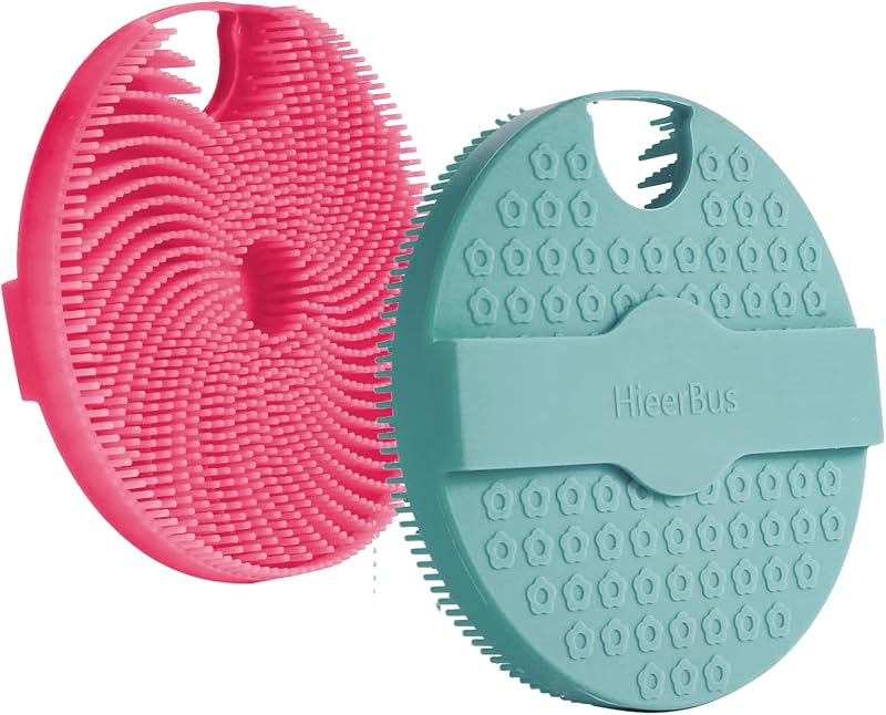 Escova de Silicone para Banho e Corpo HIEERBUS, Pacote com 2, Verde e Rosa