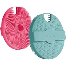 Silicone Body Scrubber Shower Brush 2 Counts,Super Exfoliating Body Brush with Non-Slip Strap-Effective Showering Exfoliation and Gentle Massage for Men Wome,Durable Use Brush Green+Pink