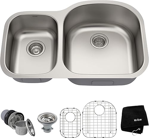 Kraus KBU25 - Fregadero de cocina de acero inoxidable de calibre 16 de 32 pulgadas, 4060