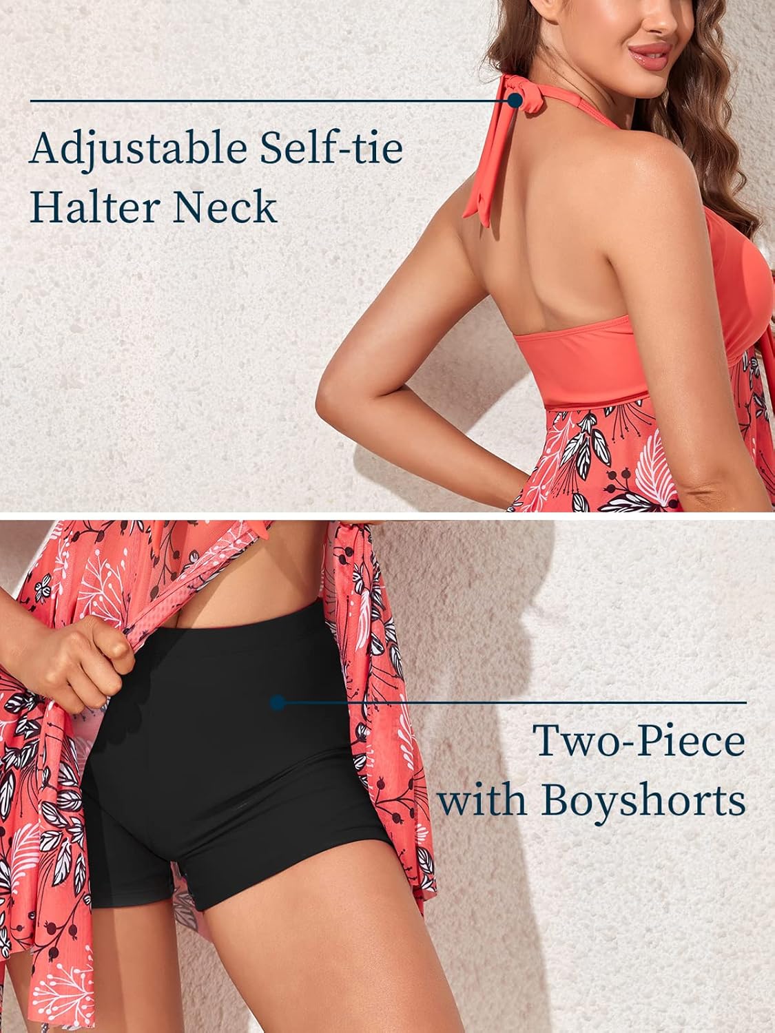 MiYang Womens Tankini Swimdress with Boyshorts Two Piece V Neck Bowknot Halter Bathing Suit Dress - Image 4